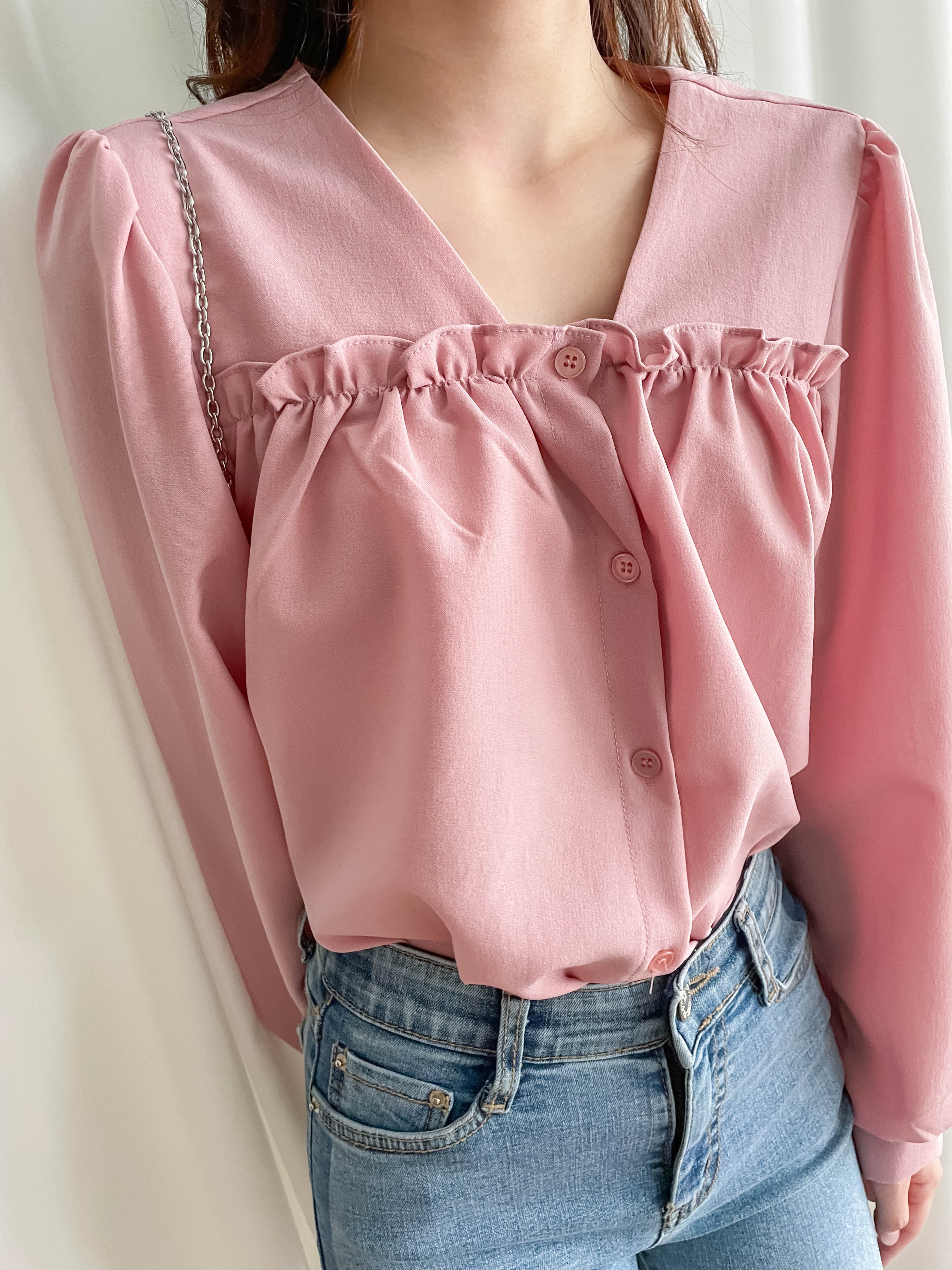 !Limited best deal! Ruffle collar 日常花邊方領口雪紡棉上衣, Blouse/ BU8971
