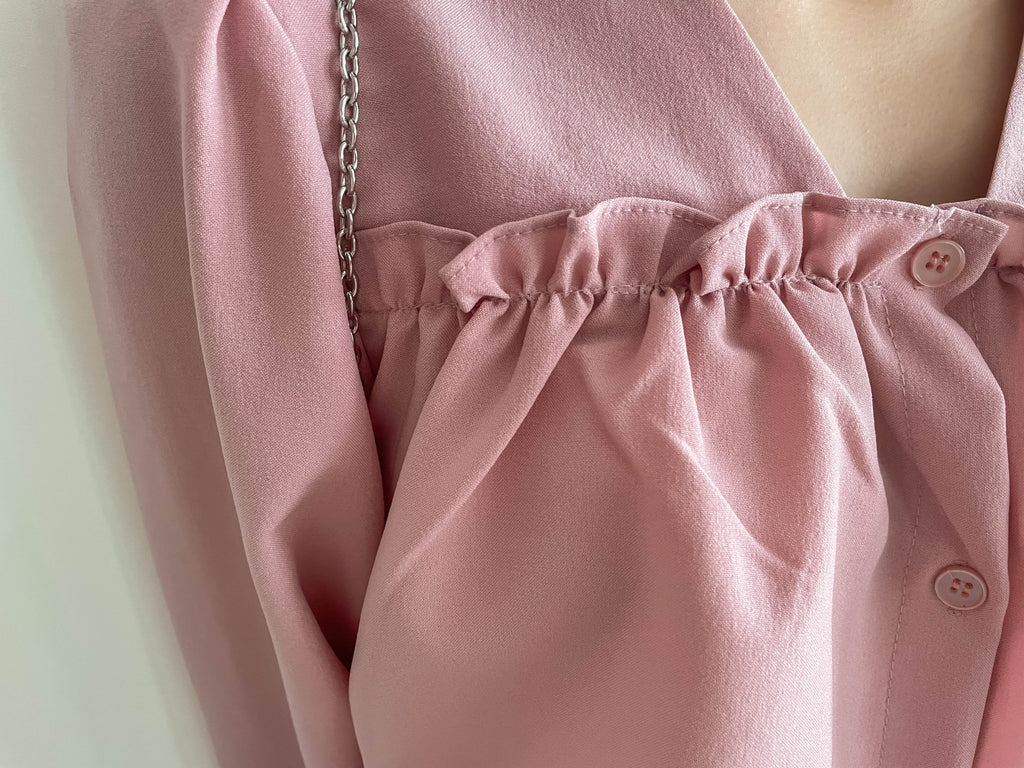 !Limited best deal! Ruffle collar 日常花邊方領口雪紡棉上衣, Blouse/ BU8971