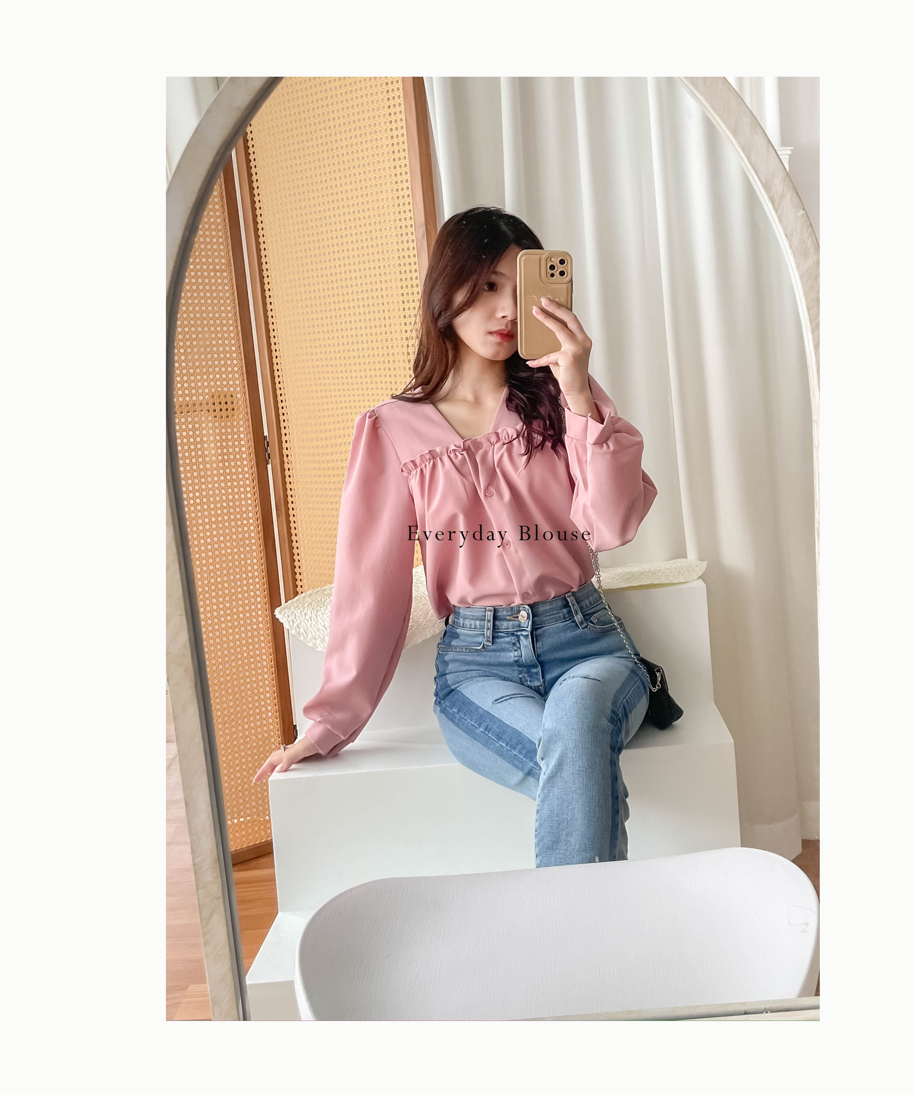 !Limited best deal! Ruffle collar 日常花邊方領口雪紡棉上衣, Blouse/ BU8971