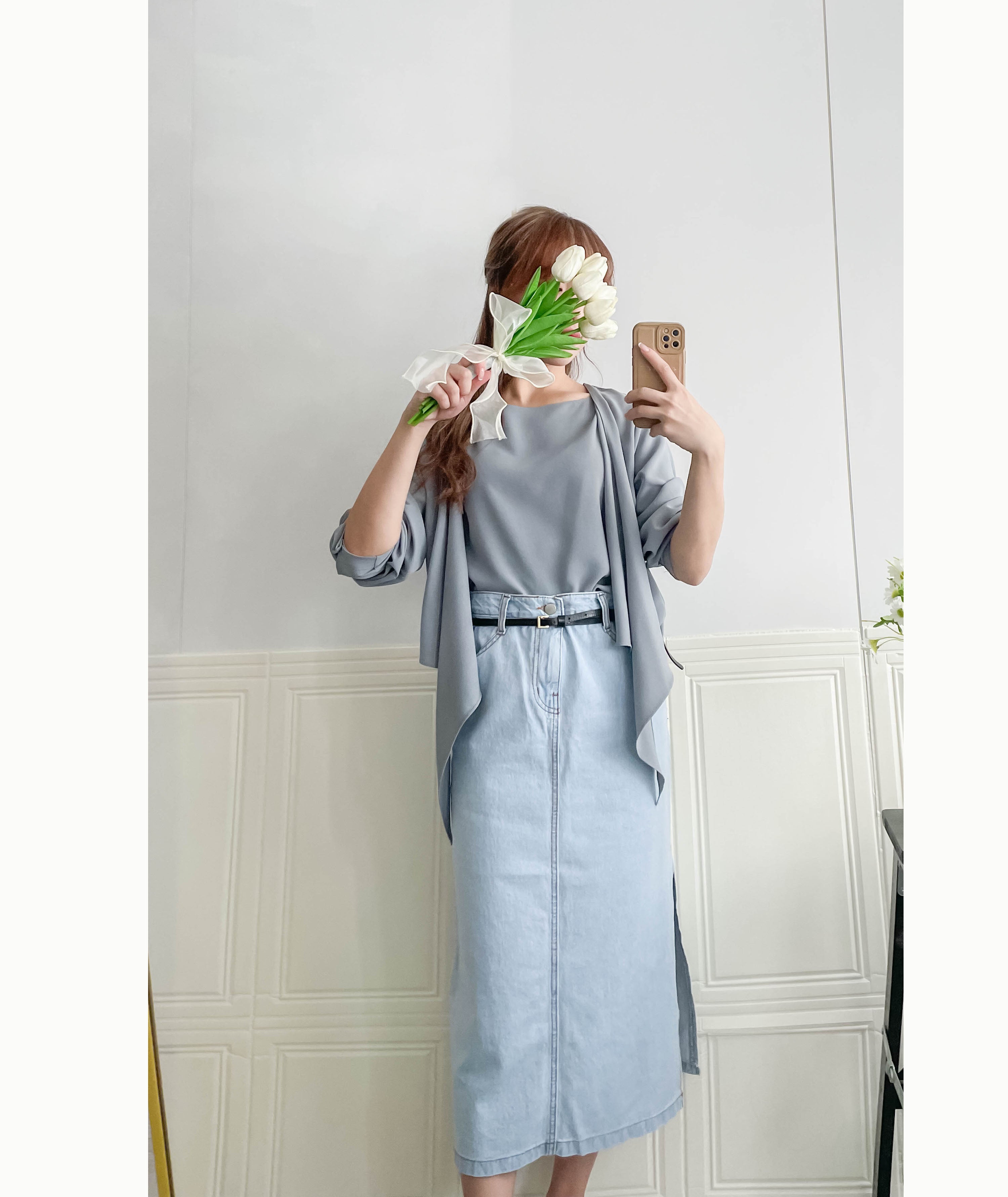 One Piece 氣質假兩件仿套裝上衣, Blouse/ BU8970 (LightSteelBlue sold out)