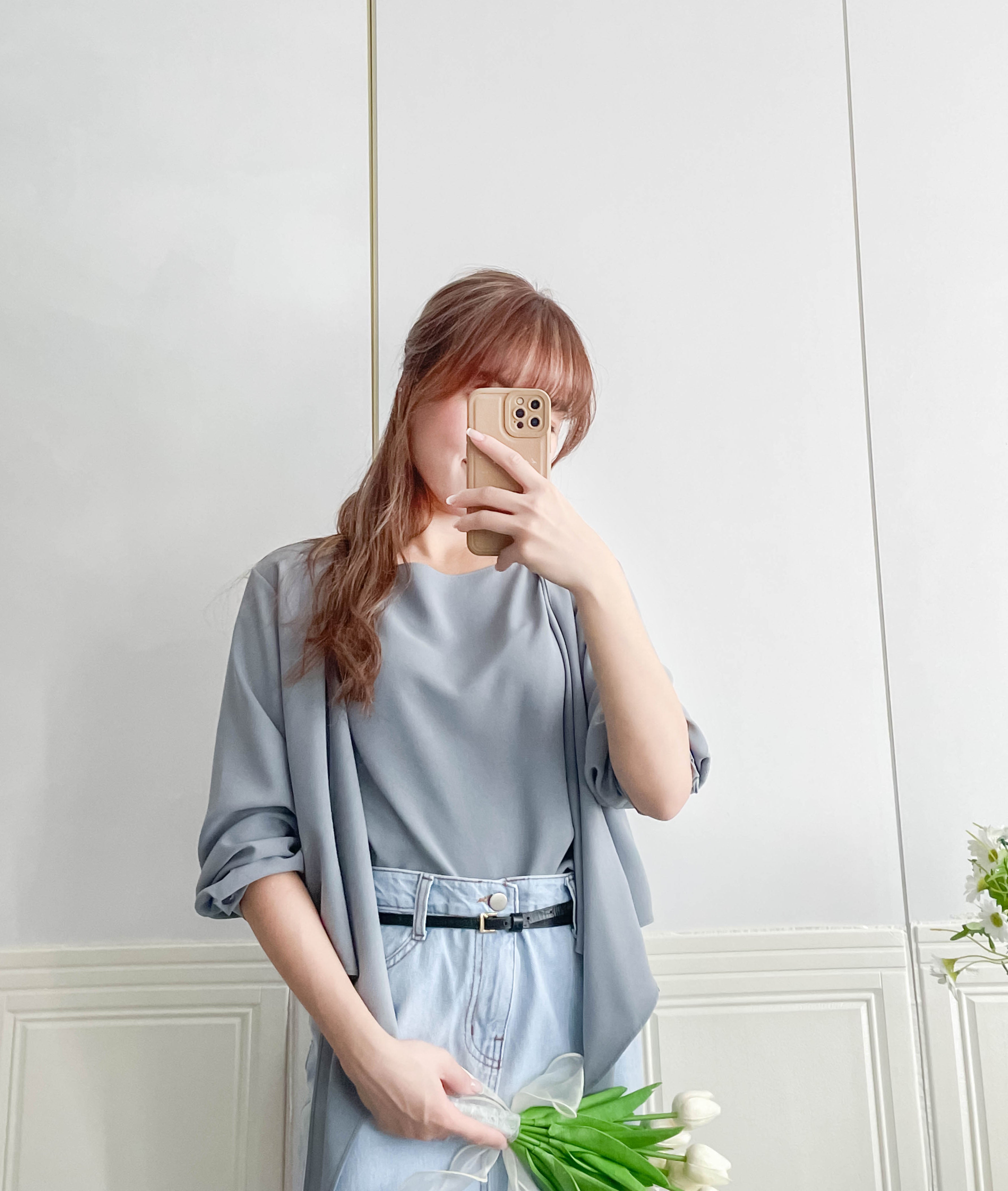 One Piece 氣質假兩件仿套裝上衣, Blouse/ BU8970 (LightSteelBlue sold out)