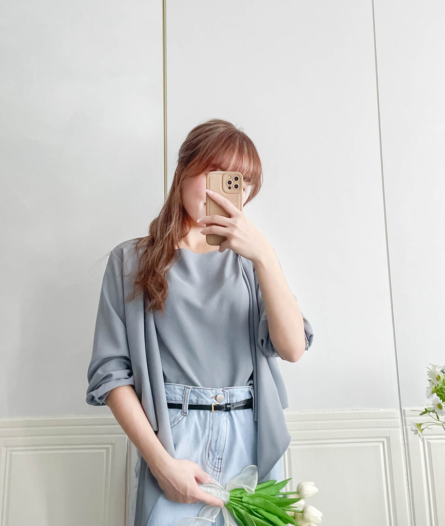 One Piece 氣質假兩件仿套裝上衣, Blouse/ BU8970 (LightSteelBlue sold out)