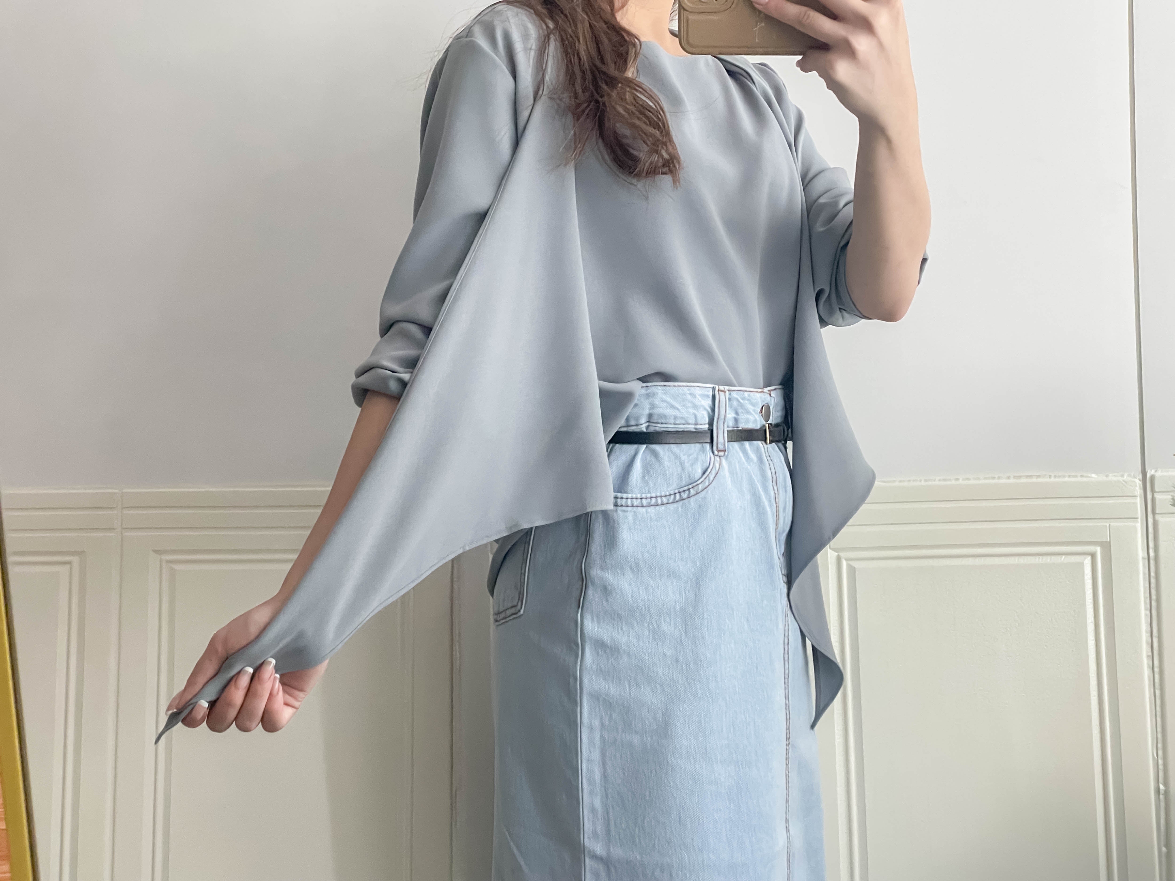 One Piece 氣質假兩件仿套裝上衣, Blouse/ BU8970 (LightSteelBlue sold out)