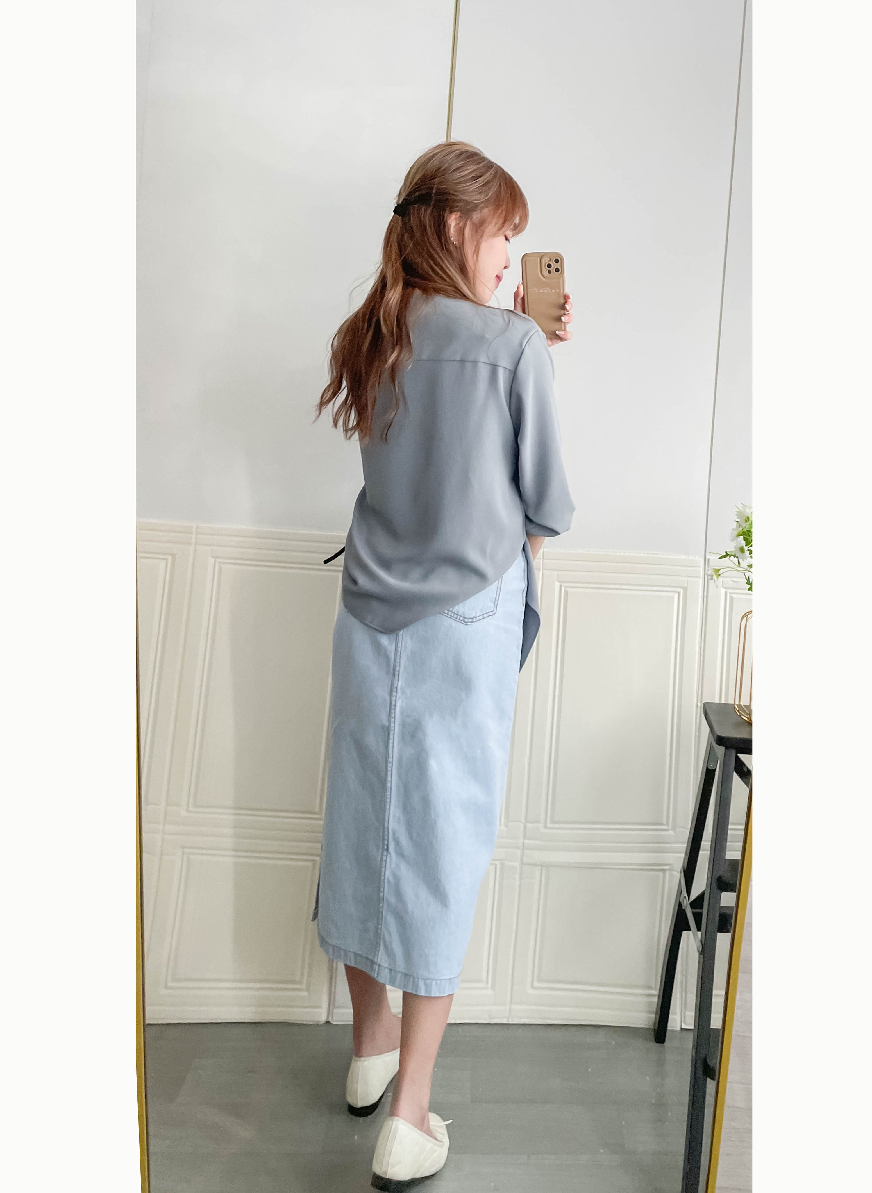 One Piece 氣質假兩件仿套裝上衣, Blouse/ BU8970 (LightSteelBlue sold out)