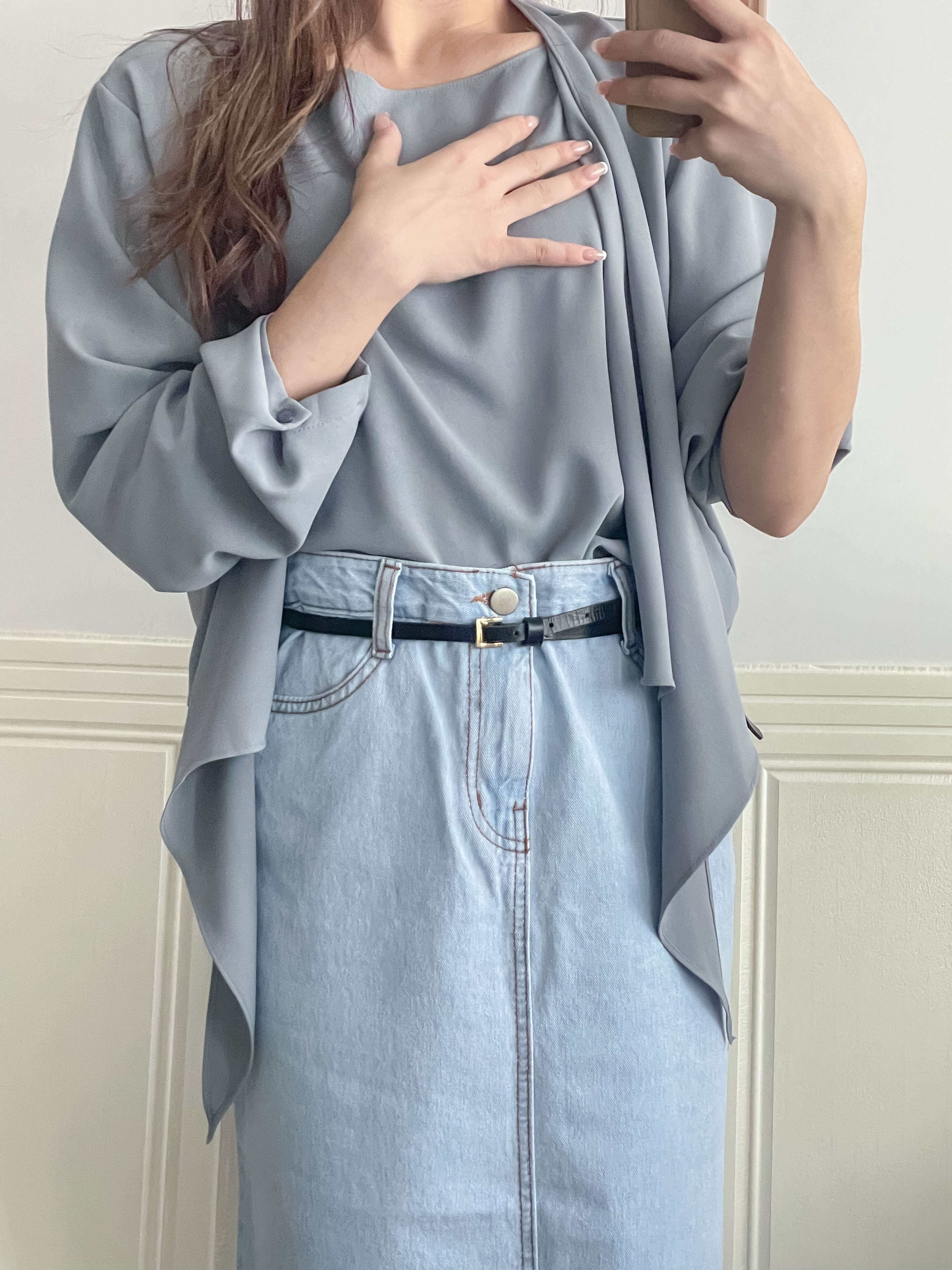 One Piece 氣質假兩件仿套裝上衣, Blouse/ BU8970 (LightSteelBlue sold out)