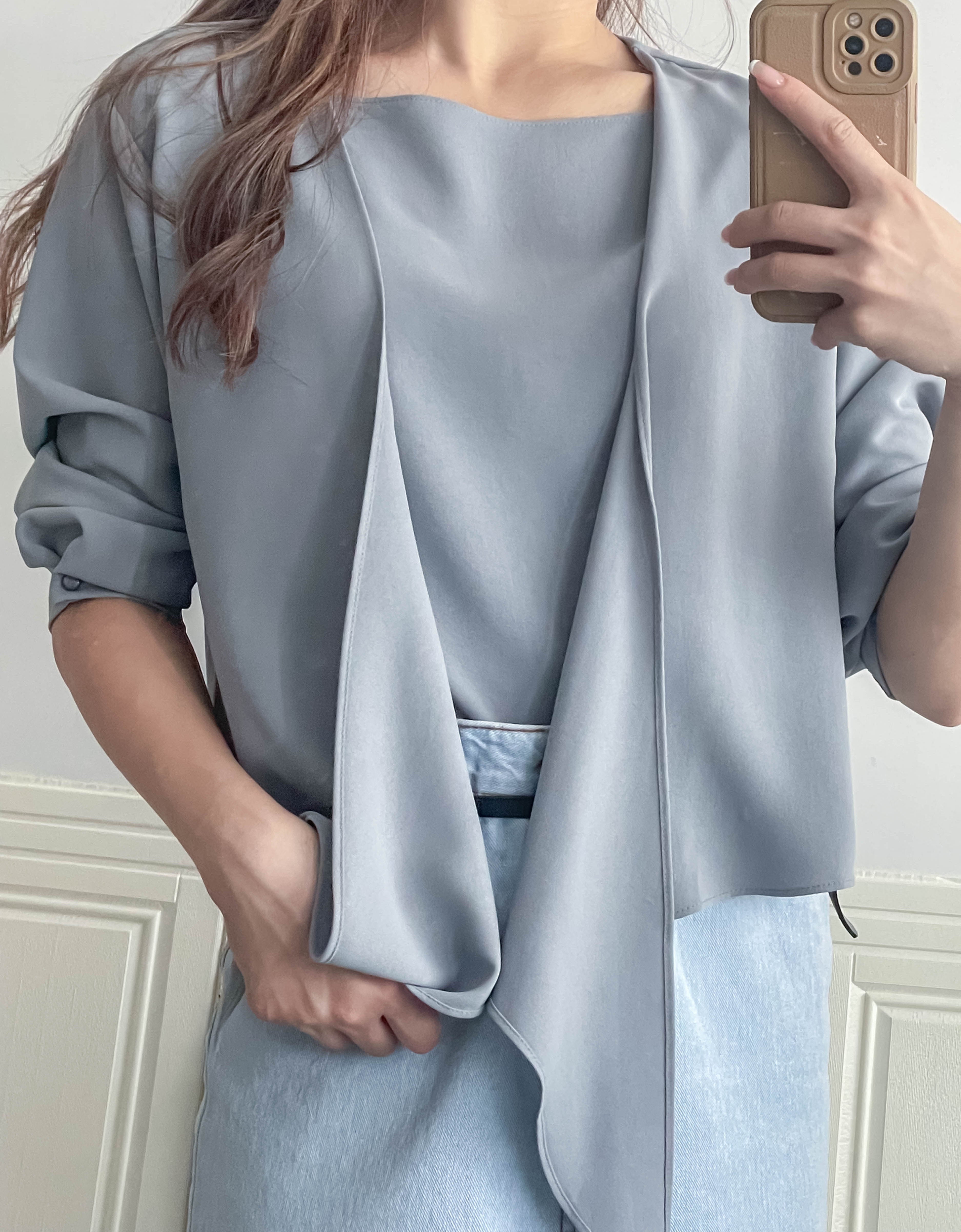 One Piece 氣質假兩件仿套裝上衣, Blouse/ BU8970 (LightSteelBlue sold out)