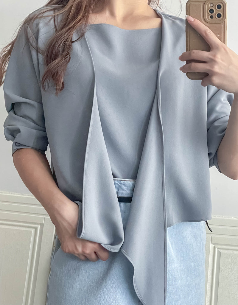 One Piece 氣質假兩件仿套裝上衣, Blouse/ BU8970 (LightSteelBlue sold out)