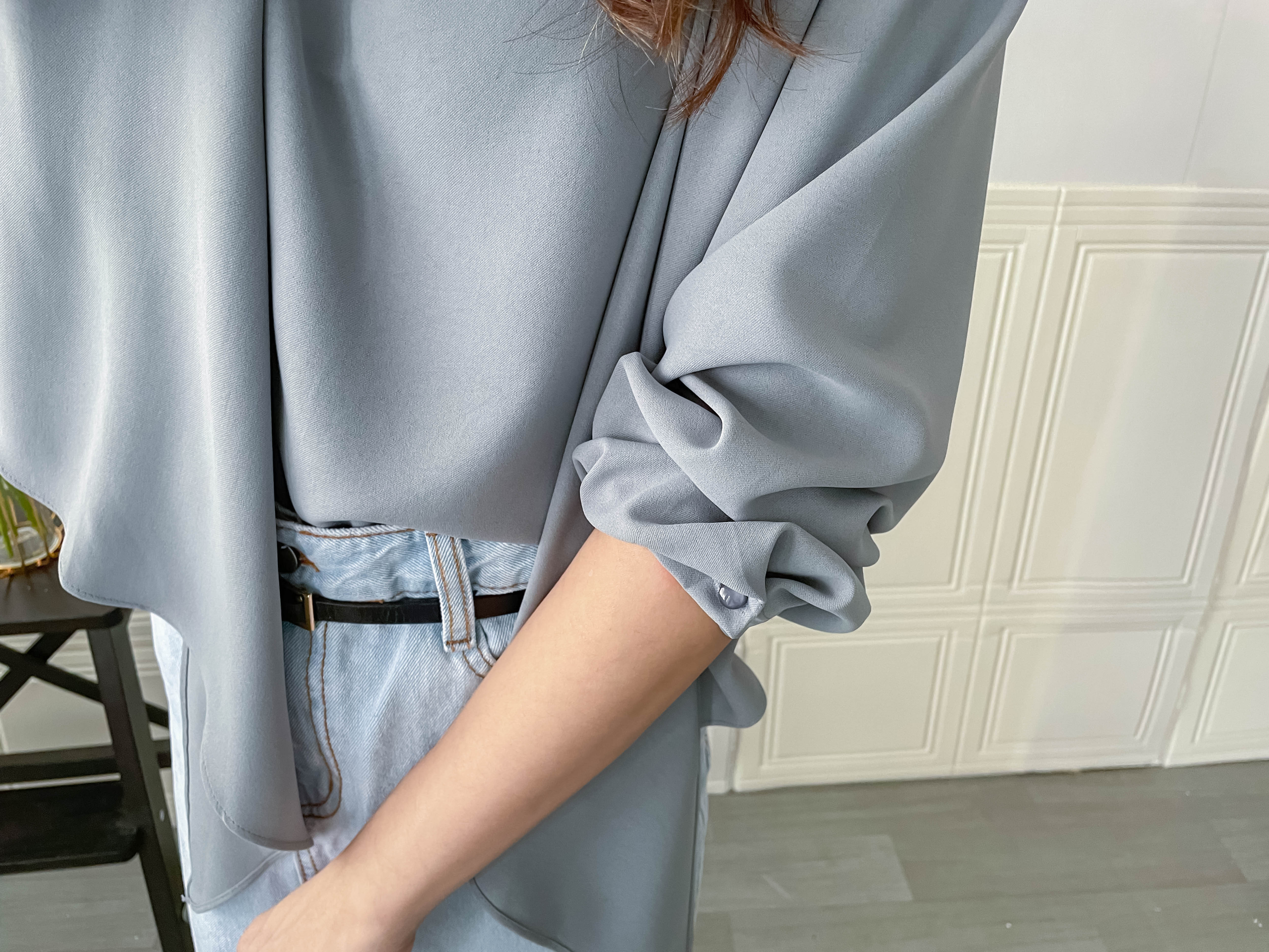 One Piece 氣質假兩件仿套裝上衣, Blouse/ BU8970 (LightSteelBlue sold out)