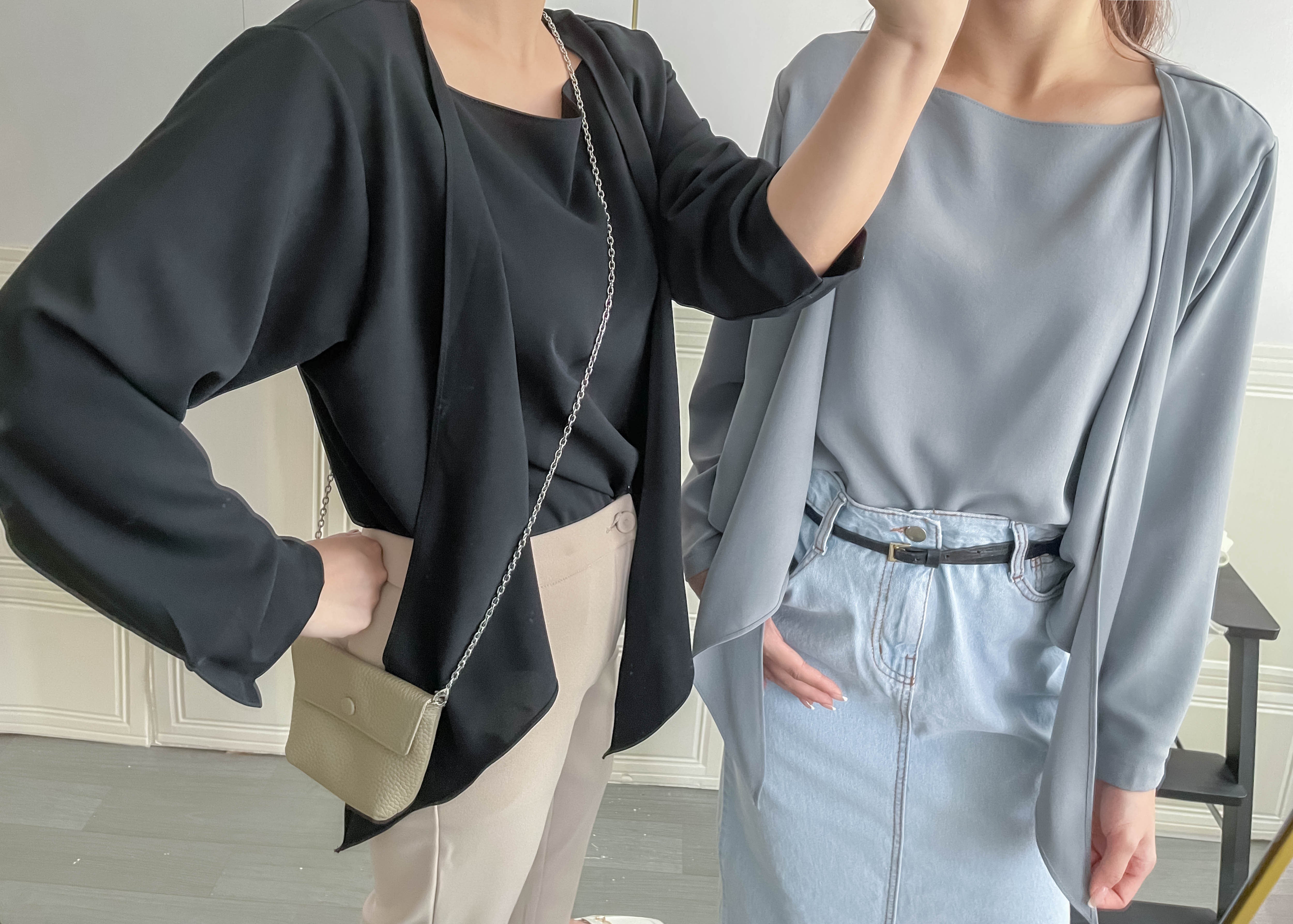 One Piece 氣質假兩件仿套裝上衣, Blouse/ BU8970 (LightSteelBlue sold out)