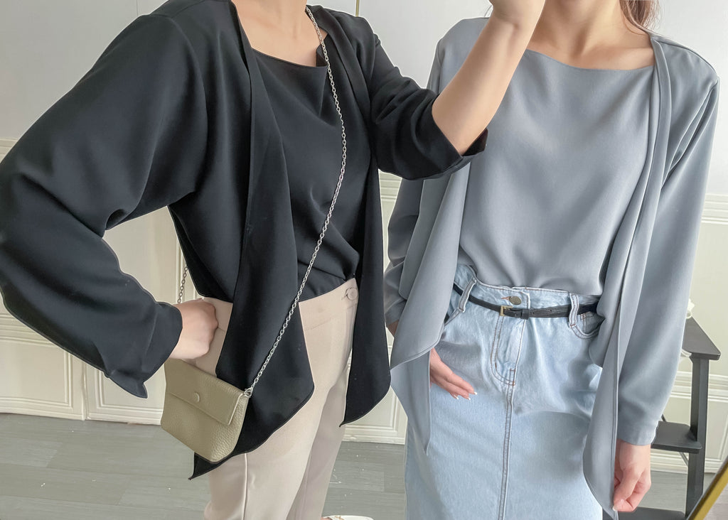 One Piece 氣質假兩件仿套裝上衣, Blouse/ BU8970 (LightSteelBlue sold out)