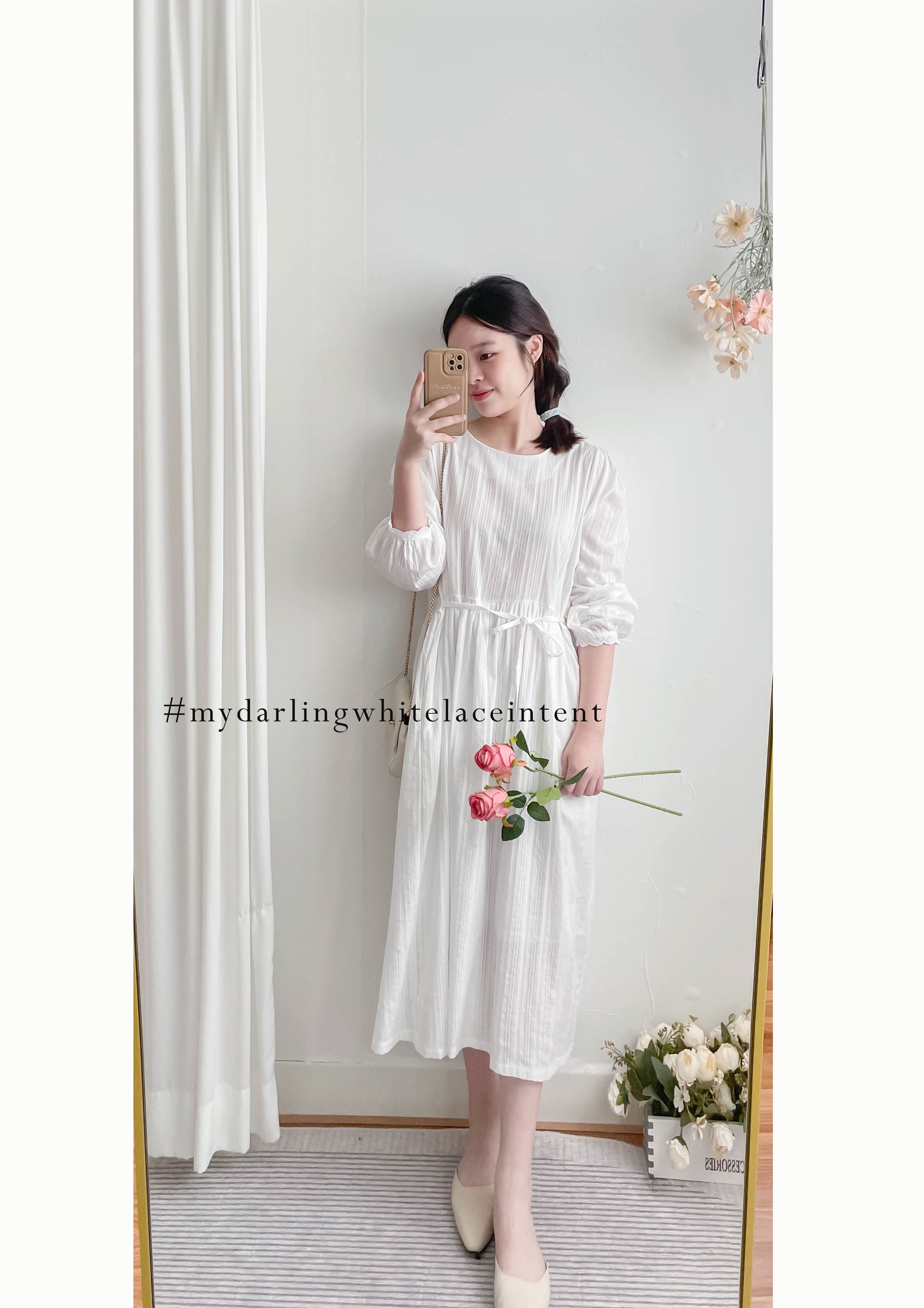 White Lace 白色後金鈕花邊手袖口袋民族通花修腰, Blouse/ DS9337