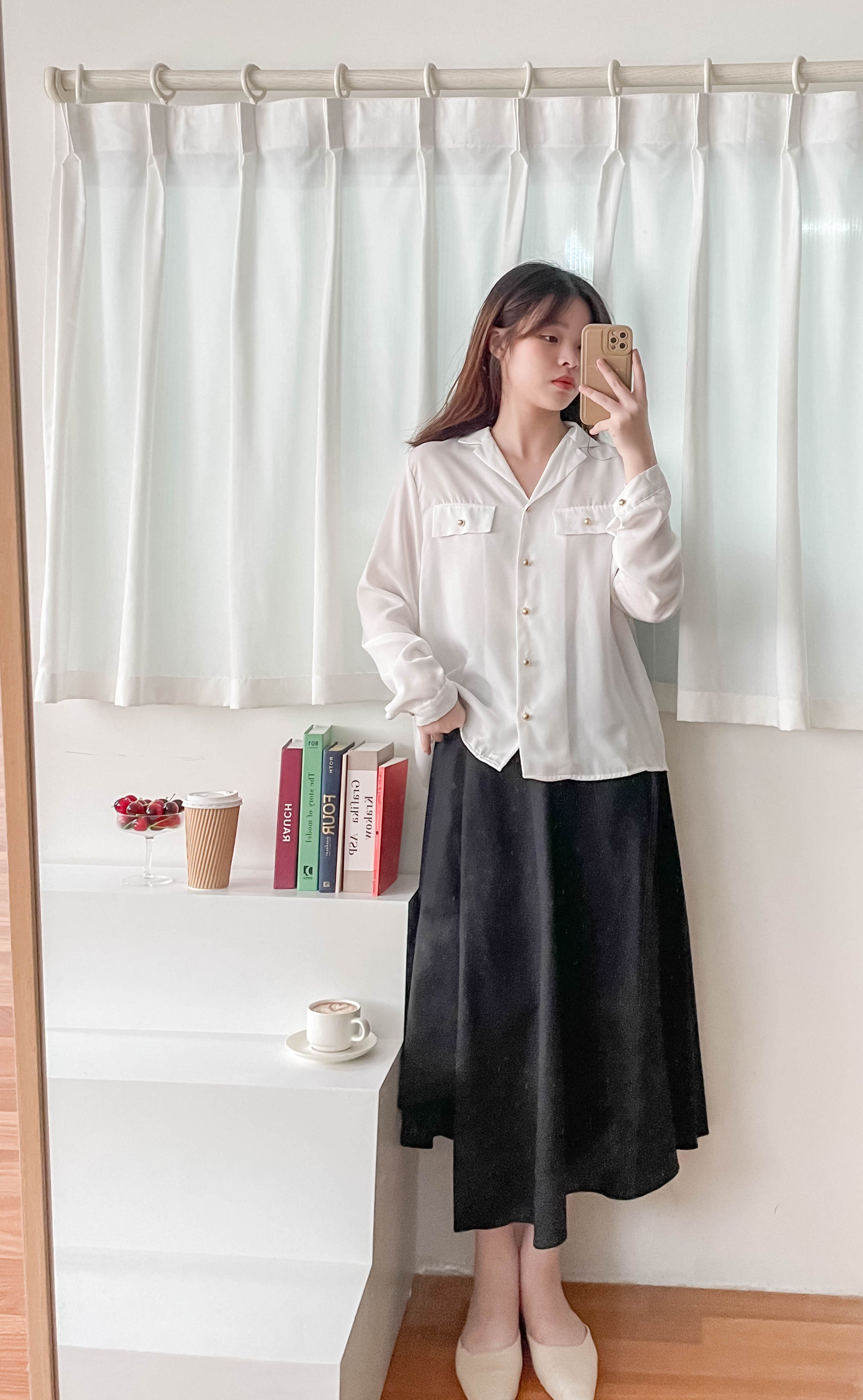 Champagne 復古氣質翻領香檳光澤銅鈕, Blouse/ BU8974 (香檳ROSE Palevioletred sold out)