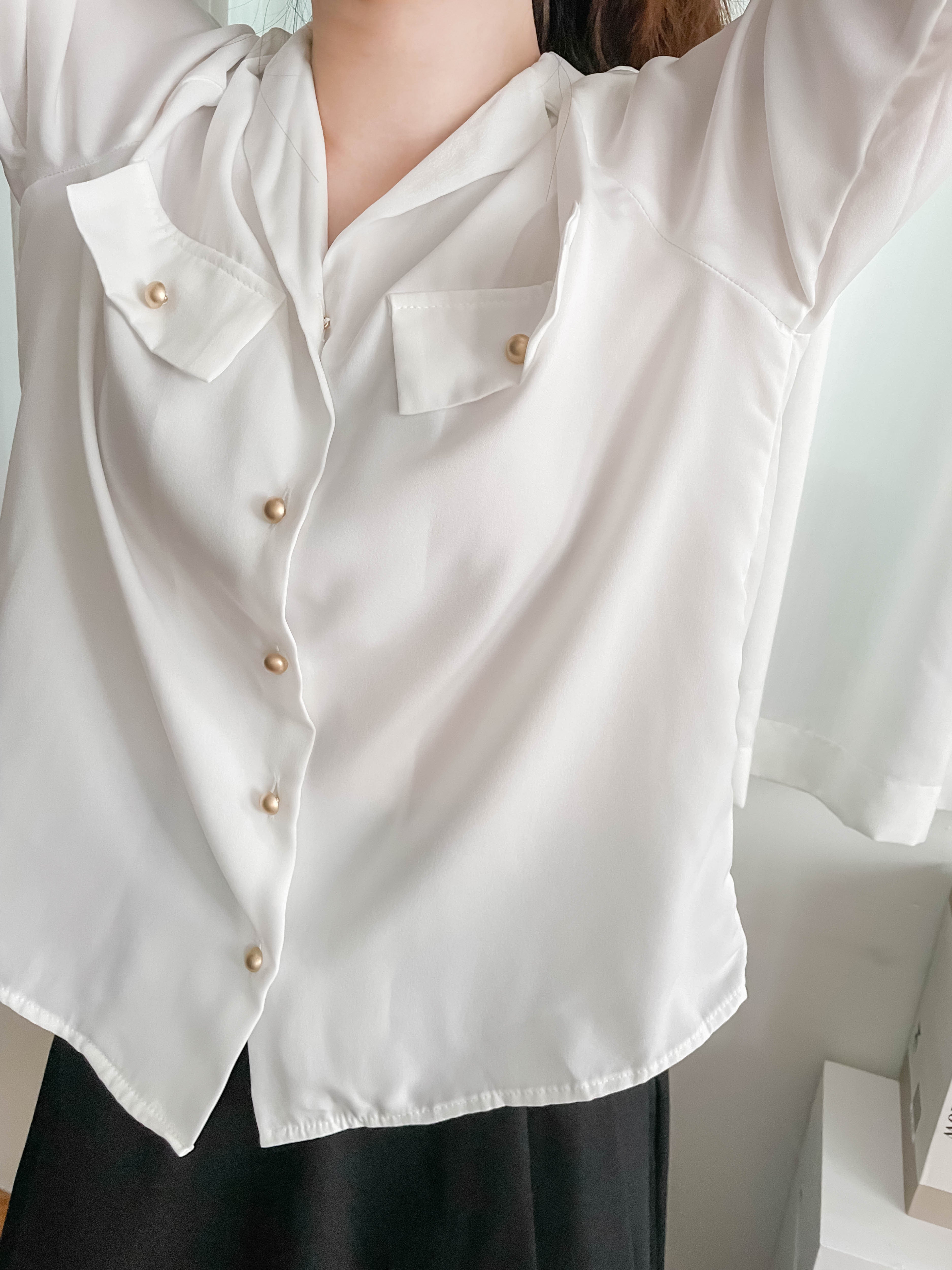 Champagne 復古氣質翻領香檳光澤銅鈕, Blouse/ BU8974 (香檳ROSE Palevioletred sold out)