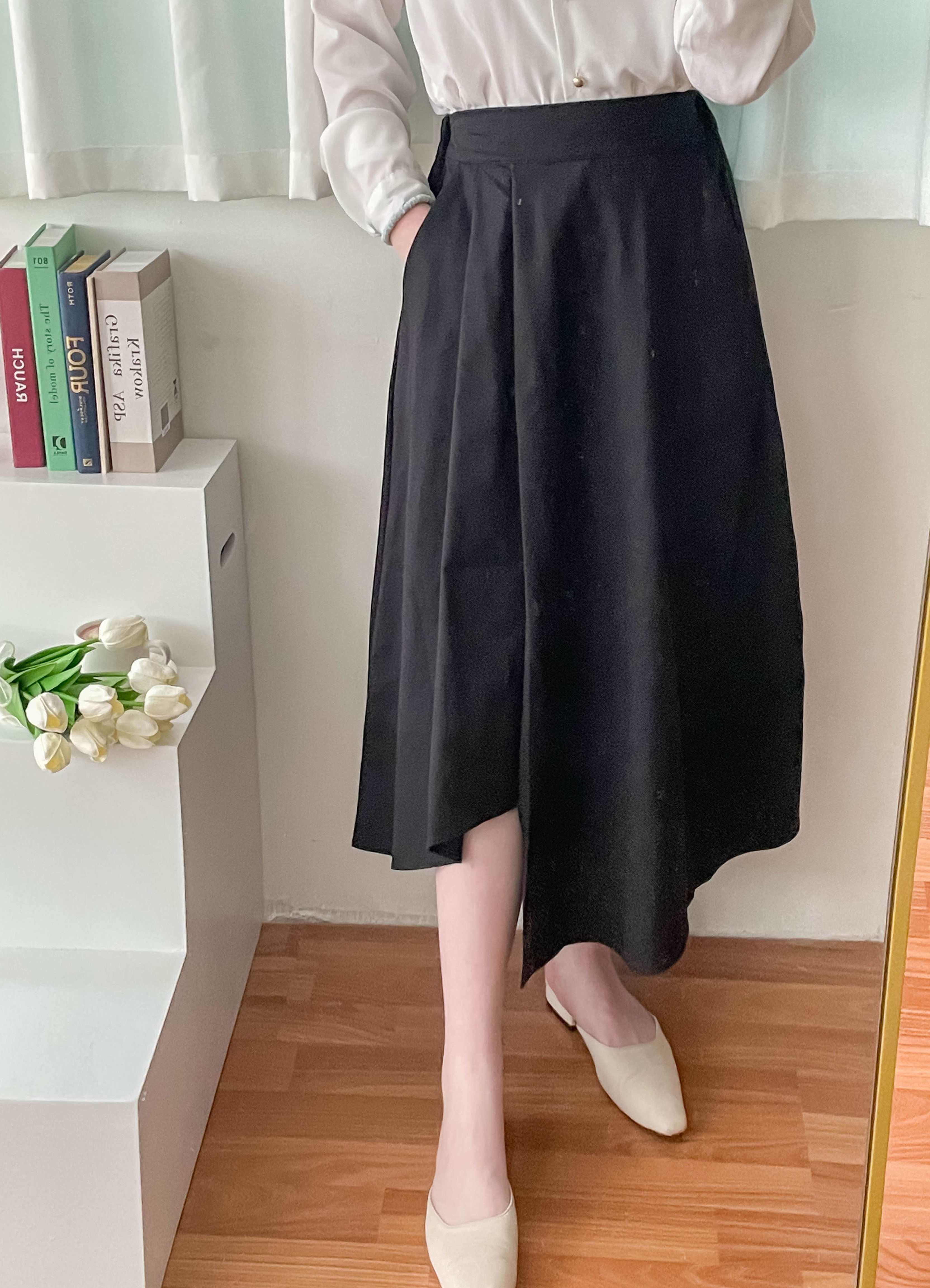 Asymmetrical 不規則口袋後橡筋傘裙, Skirt/ SK8741