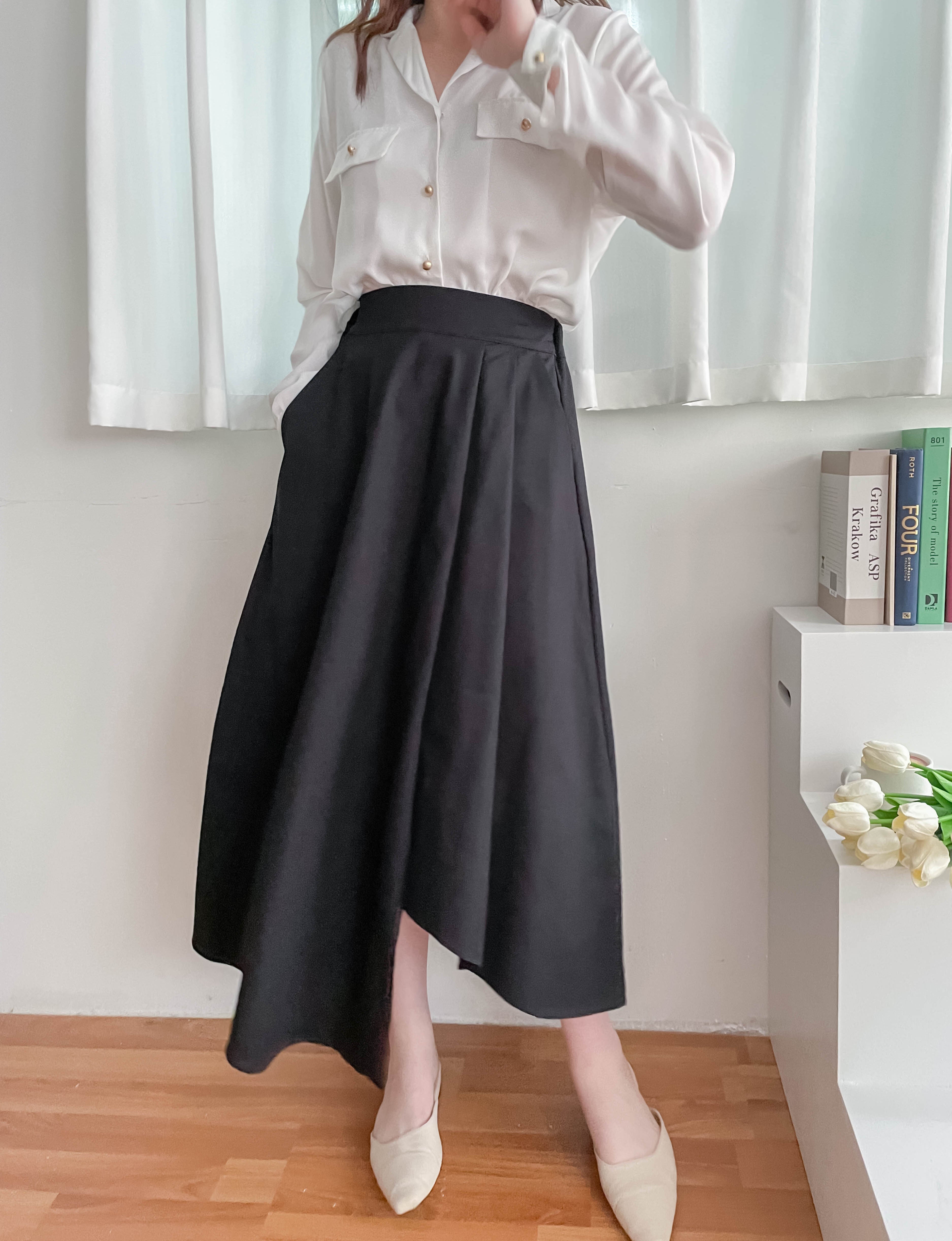 Asymmetrical 不規則口袋後橡筋傘裙, Skirt/ SK8741