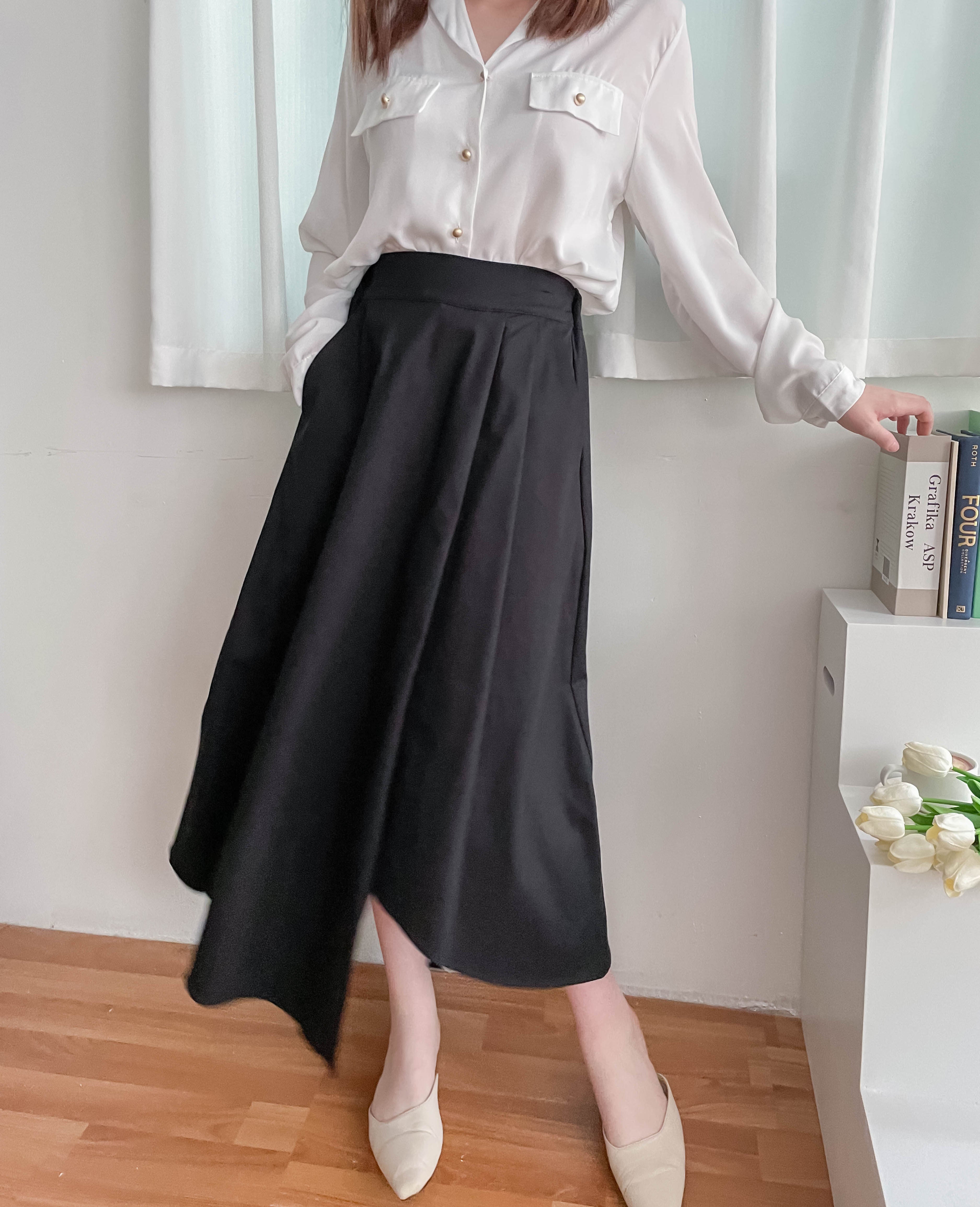 Asymmetrical 不規則口袋後橡筋傘裙, Skirt/ SK8741