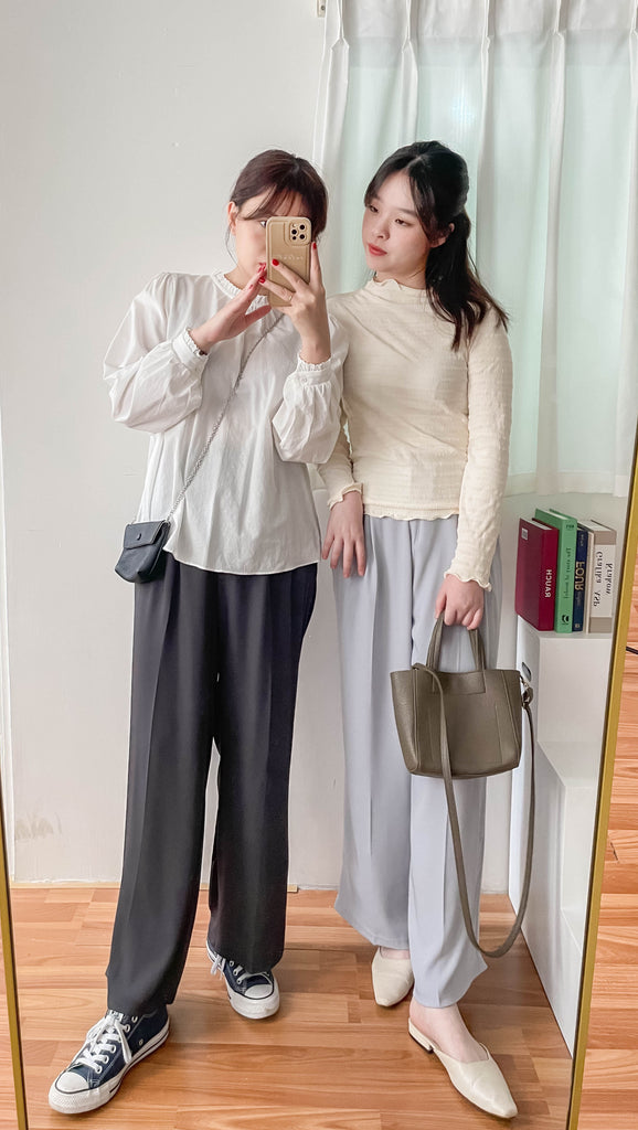 Jersey 修飾腿形100%防皺高質垂感雲石鈕闊腳褲, Pants/ PT8398 (百搭炭黑 Charcoal sold out)