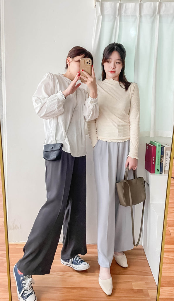 Jersey 修飾腿形100%防皺高質垂感雲石鈕闊腳褲, Pants/ PT8398 (百搭炭黑 Charcoal sold out)