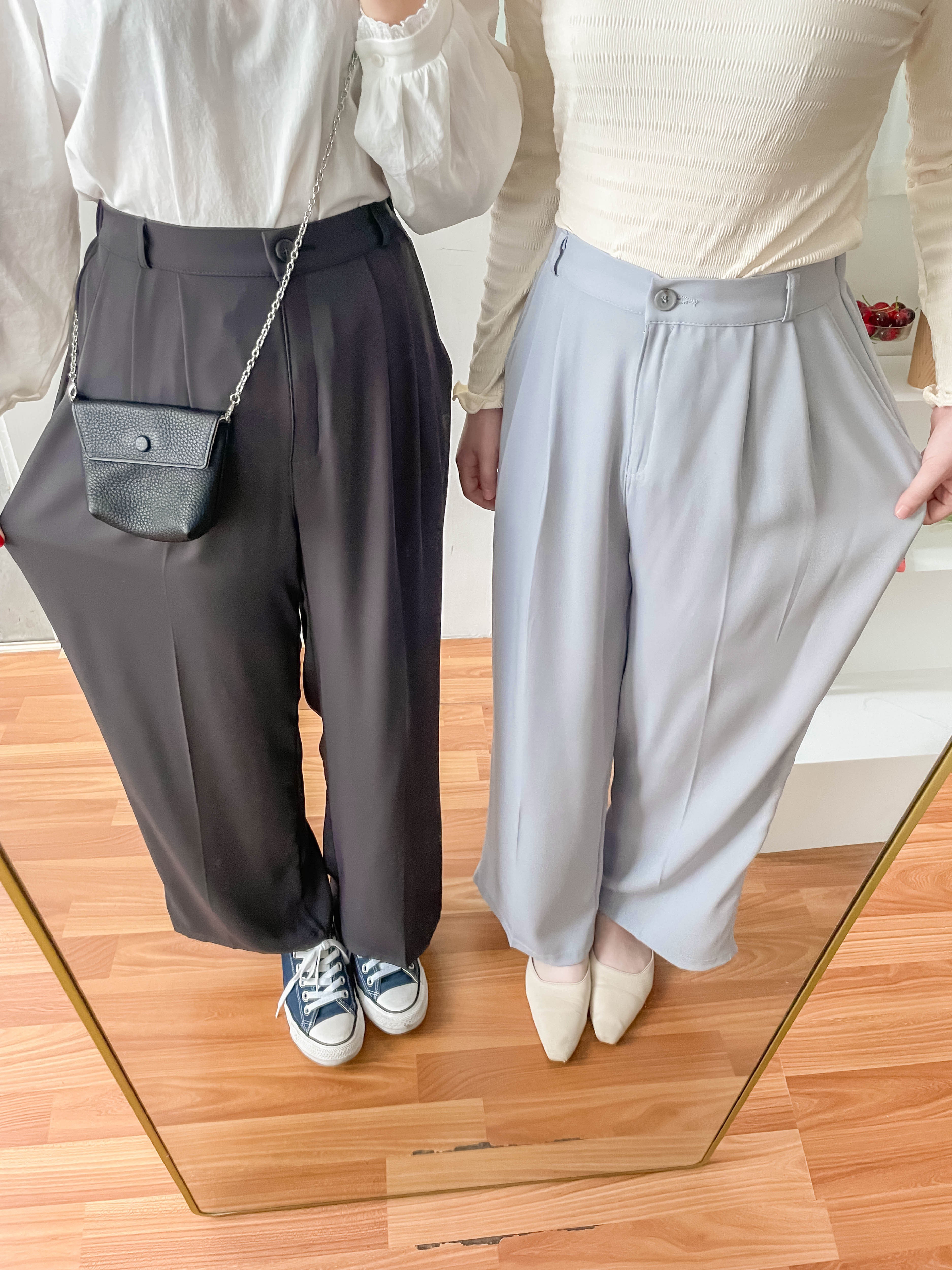 Jersey 修飾腿形100%防皺高質垂感雲石鈕闊腳褲, Pants/ PT8398 (百搭炭黑 Charcoal sold out)