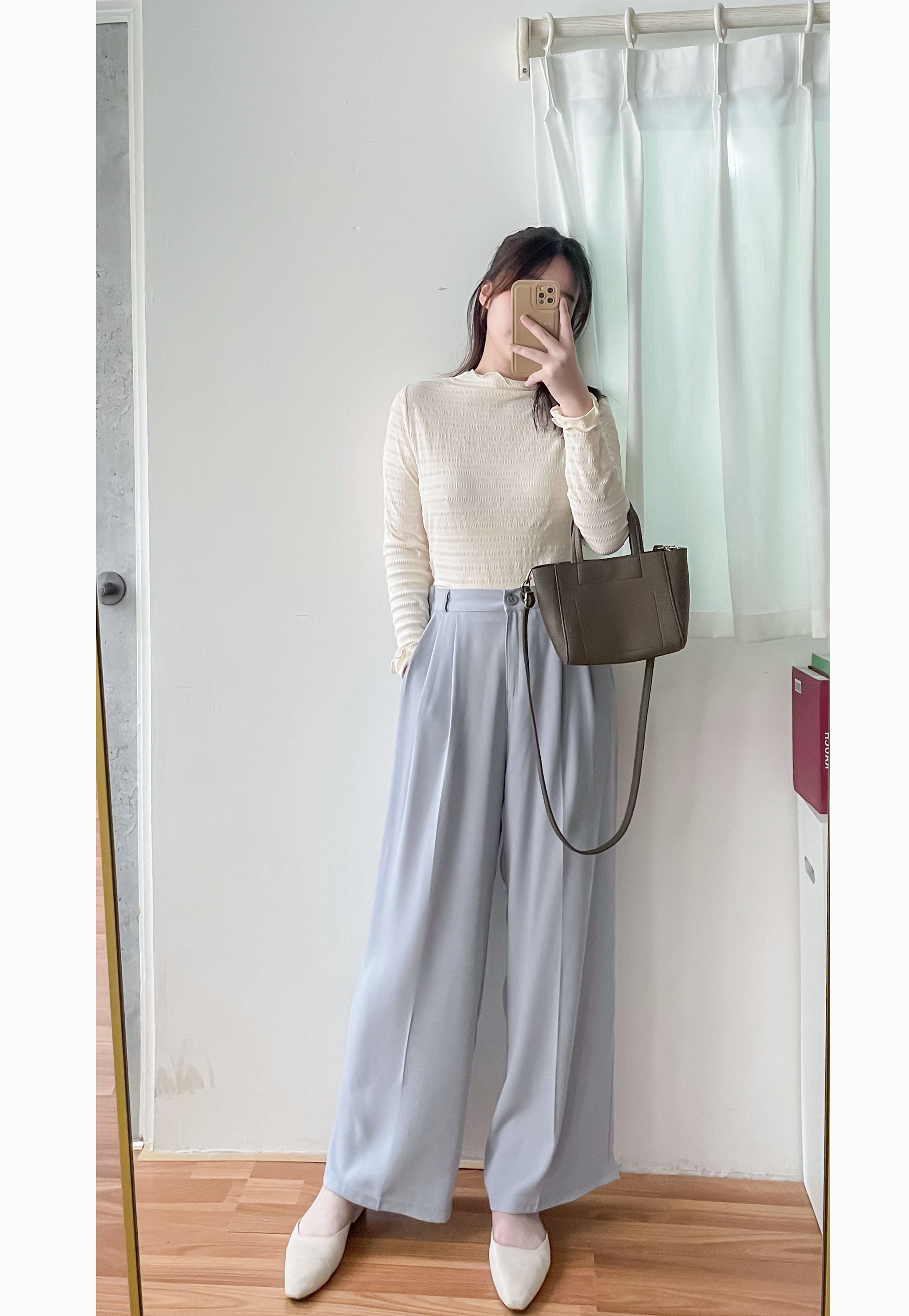 Jersey 修飾腿形100%防皺高質垂感雲石鈕闊腳褲, Pants/ PT8398 (百搭炭黑 Charcoal sold out)