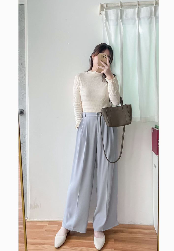 Jersey 修飾腿形100%防皺高質垂感雲石鈕闊腳褲, Pants/ PT8398 (百搭炭黑 Charcoal sold out)