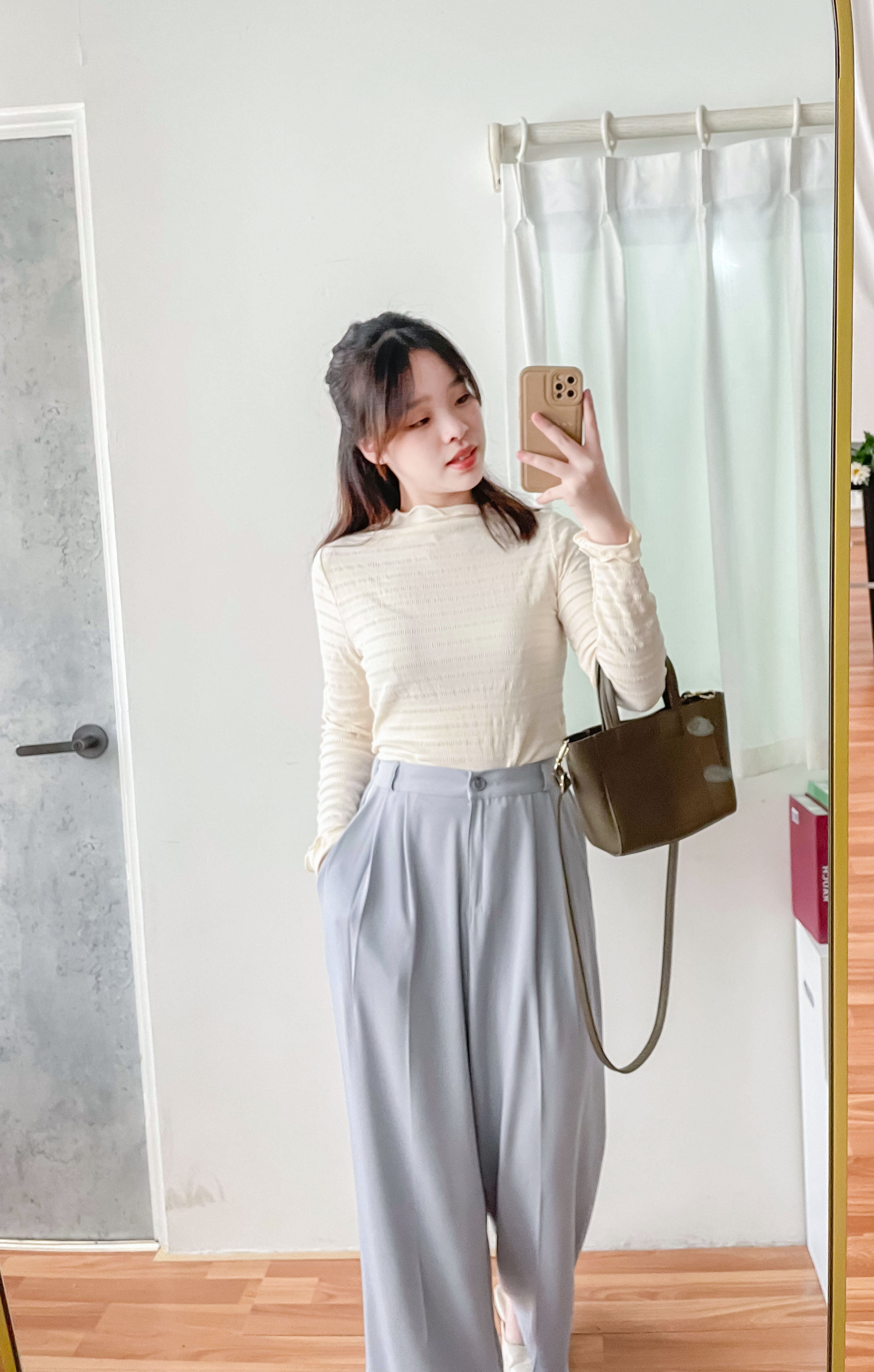 Jersey 修飾腿形100%防皺高質垂感雲石鈕闊腳褲, Pants/ PT8398 (百搭炭黑 Charcoal sold out)
