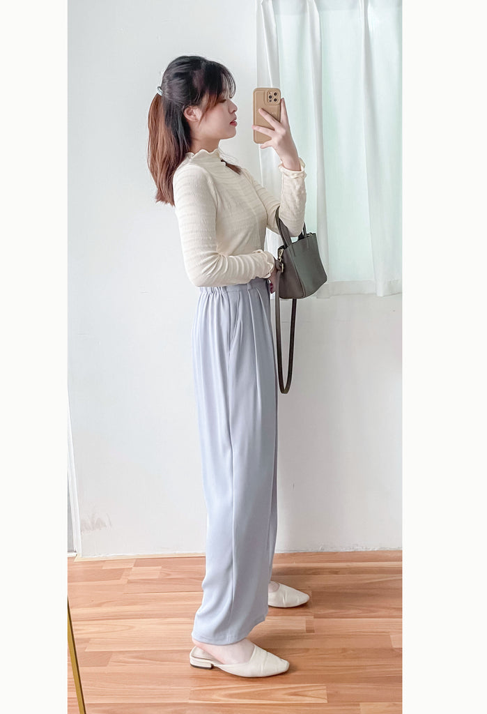 Jersey 修飾腿形100%防皺高質垂感雲石鈕闊腳褲, Pants/ PT8398 (百搭炭黑 Charcoal sold out)