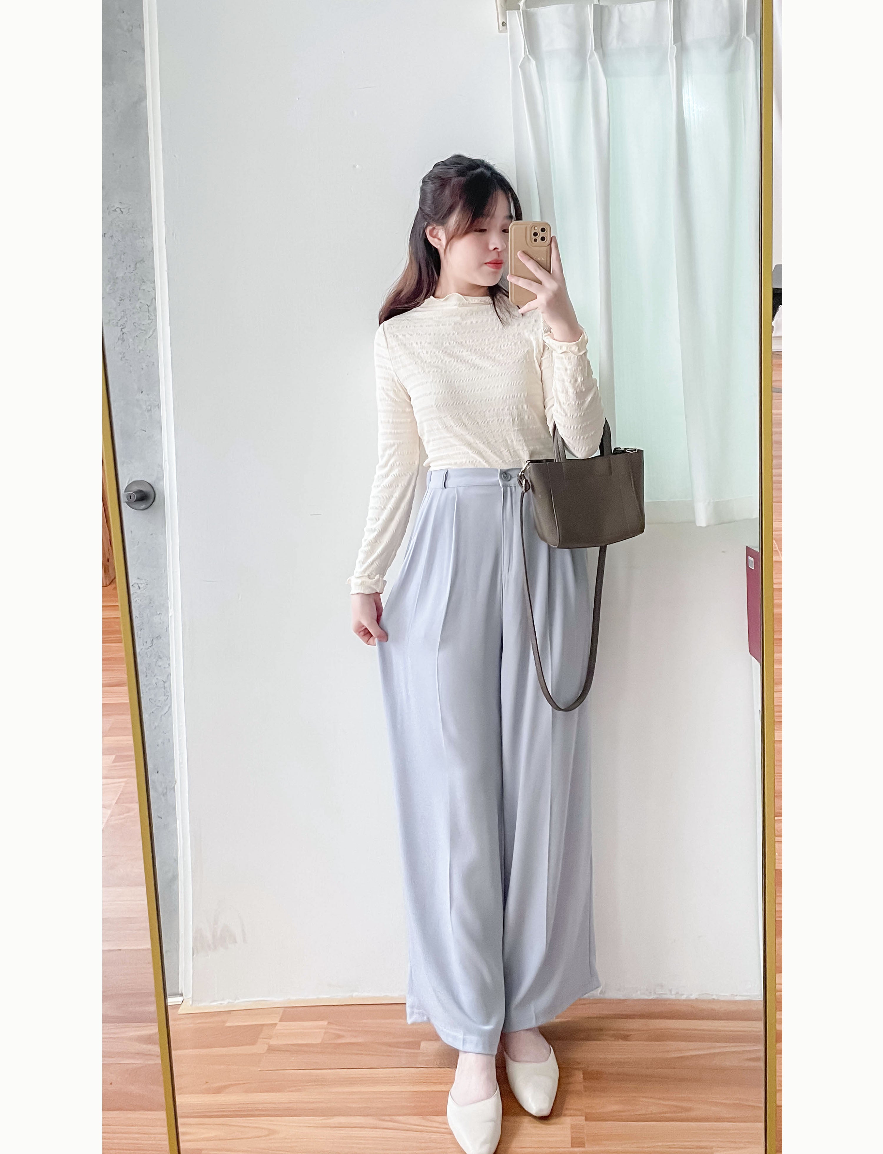 Jersey 修飾腿形100%防皺高質垂感雲石鈕闊腳褲, Pants/ PT8398 (百搭炭黑 Charcoal sold out)