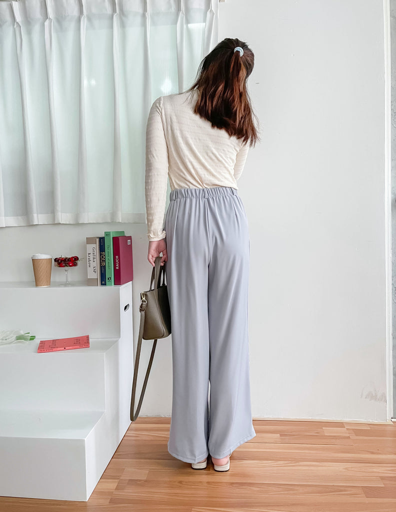 Jersey 修飾腿形100%防皺高質垂感雲石鈕闊腳褲, Pants/ PT8398 (百搭炭黑 Charcoal sold out)