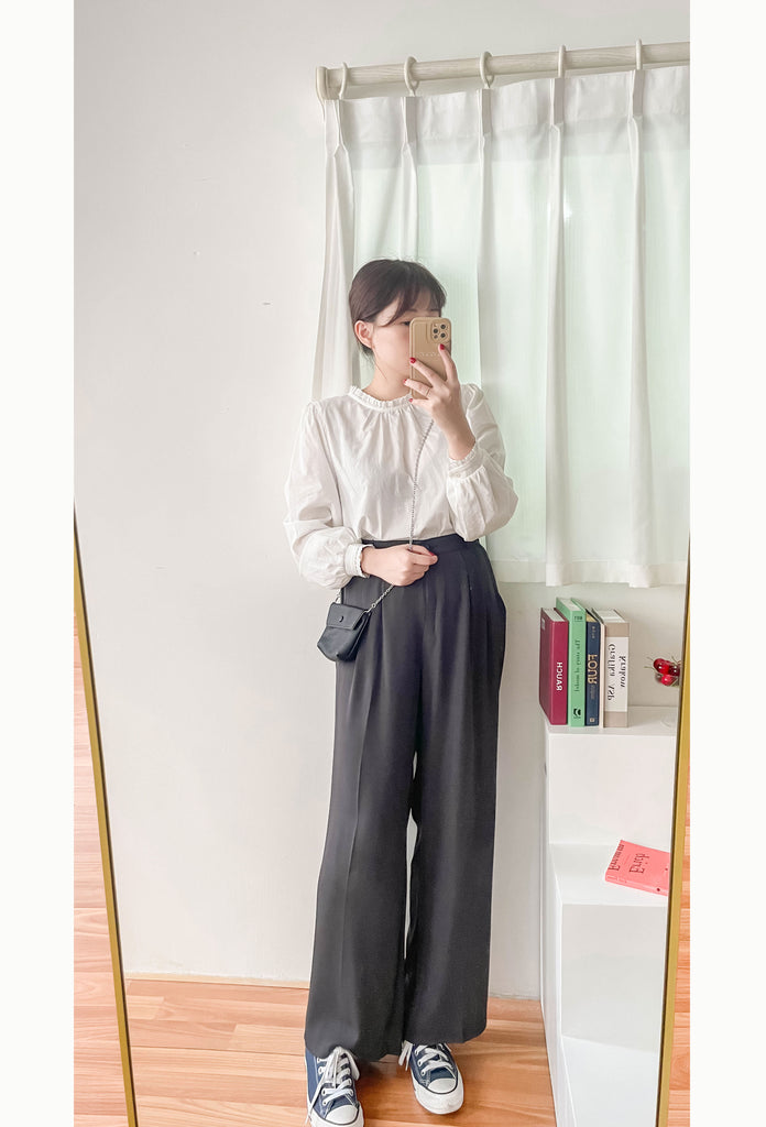 Jersey 修飾腿形100%防皺高質垂感雲石鈕闊腳褲, Pants/ PT8398 (百搭炭黑 Charcoal sold out)