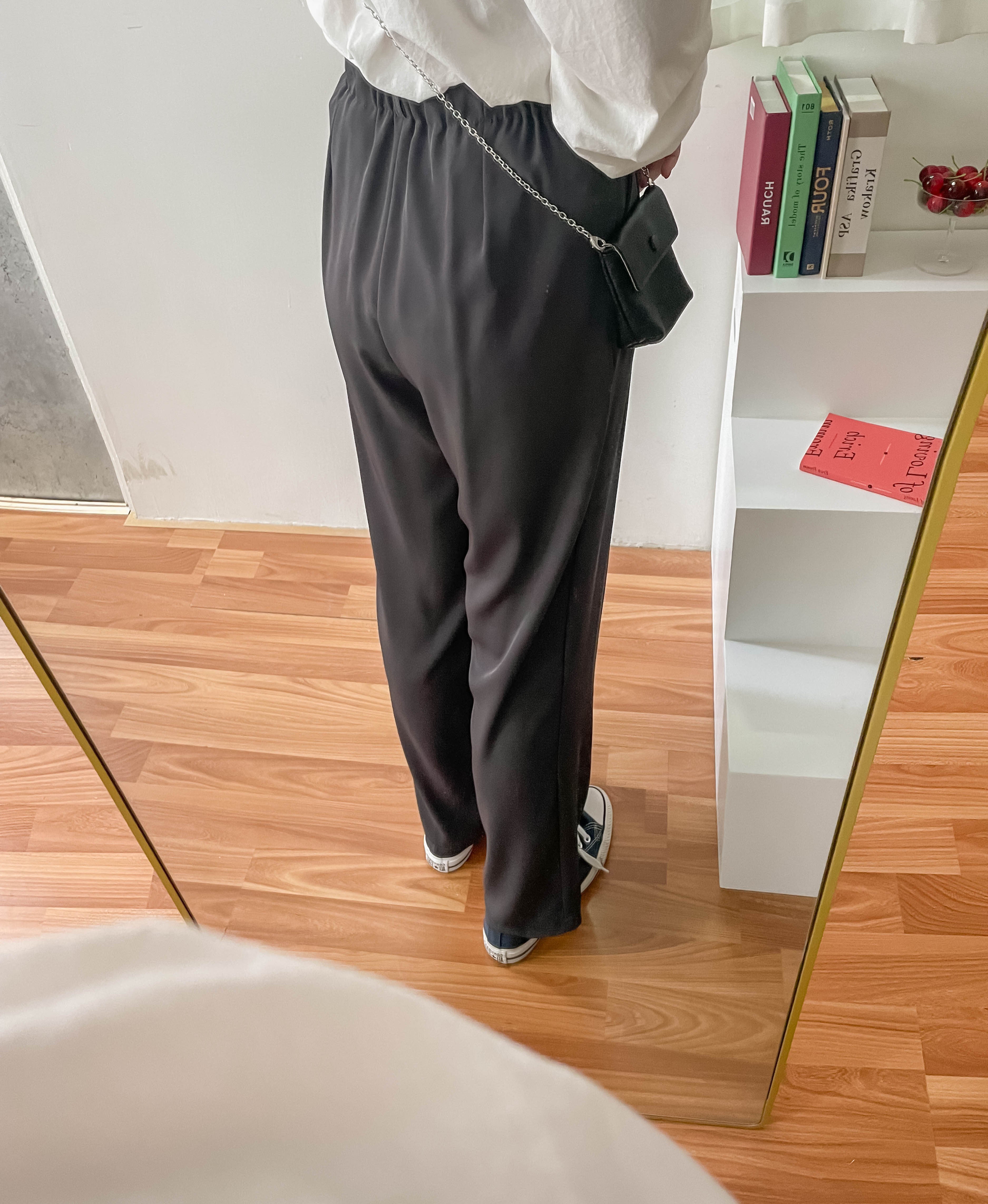 Jersey 修飾腿形100%防皺高質垂感雲石鈕闊腳褲, Pants/ PT8398 (百搭炭黑 Charcoal sold out)