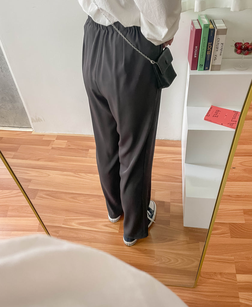 Jersey 修飾腿形100%防皺高質垂感雲石鈕闊腳褲, Pants/ PT8398 (百搭炭黑 Charcoal sold out)