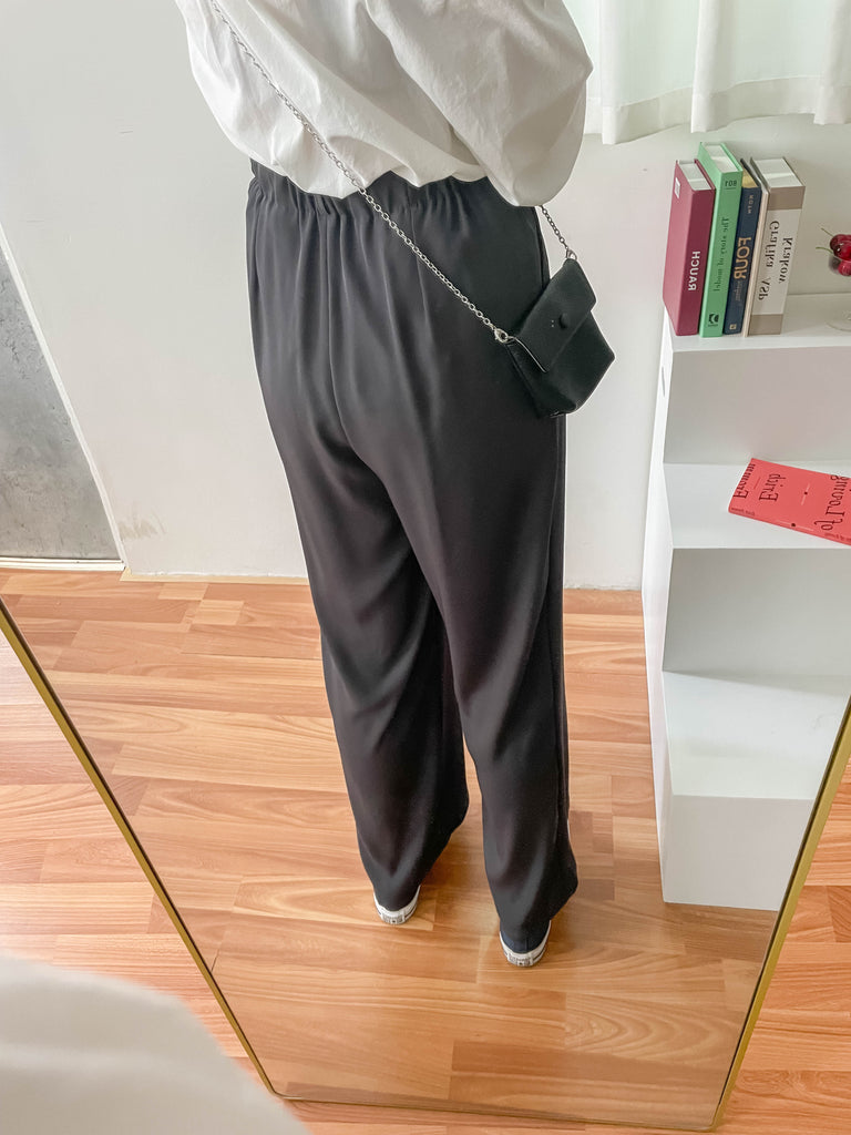 Jersey 修飾腿形100%防皺高質垂感雲石鈕闊腳褲, Pants/ PT8398 (百搭炭黑 Charcoal sold out)