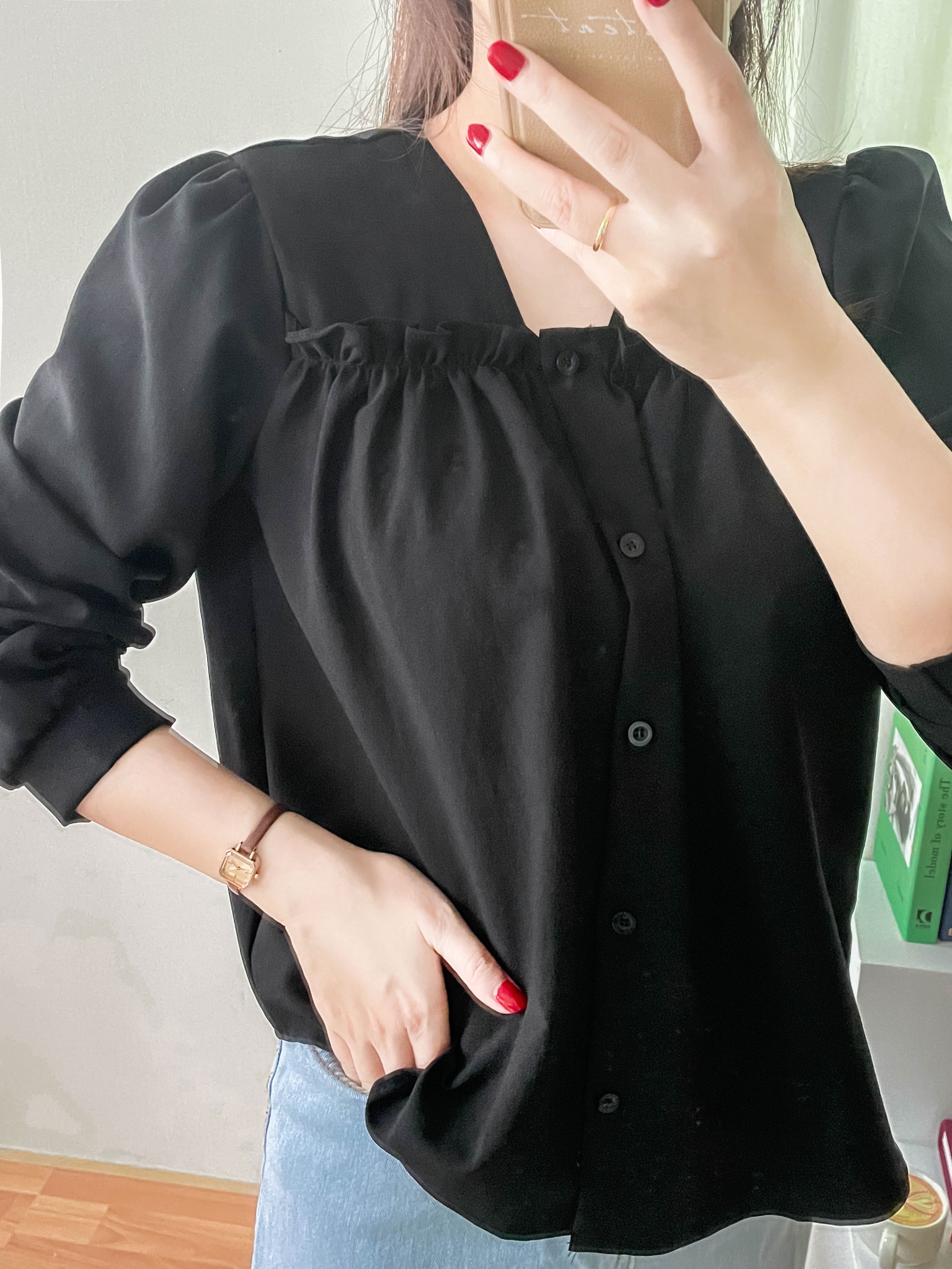 !Limited best deal! Ruffle collar 日常花邊方領口雪紡棉上衣, Blouse/ BU8971
