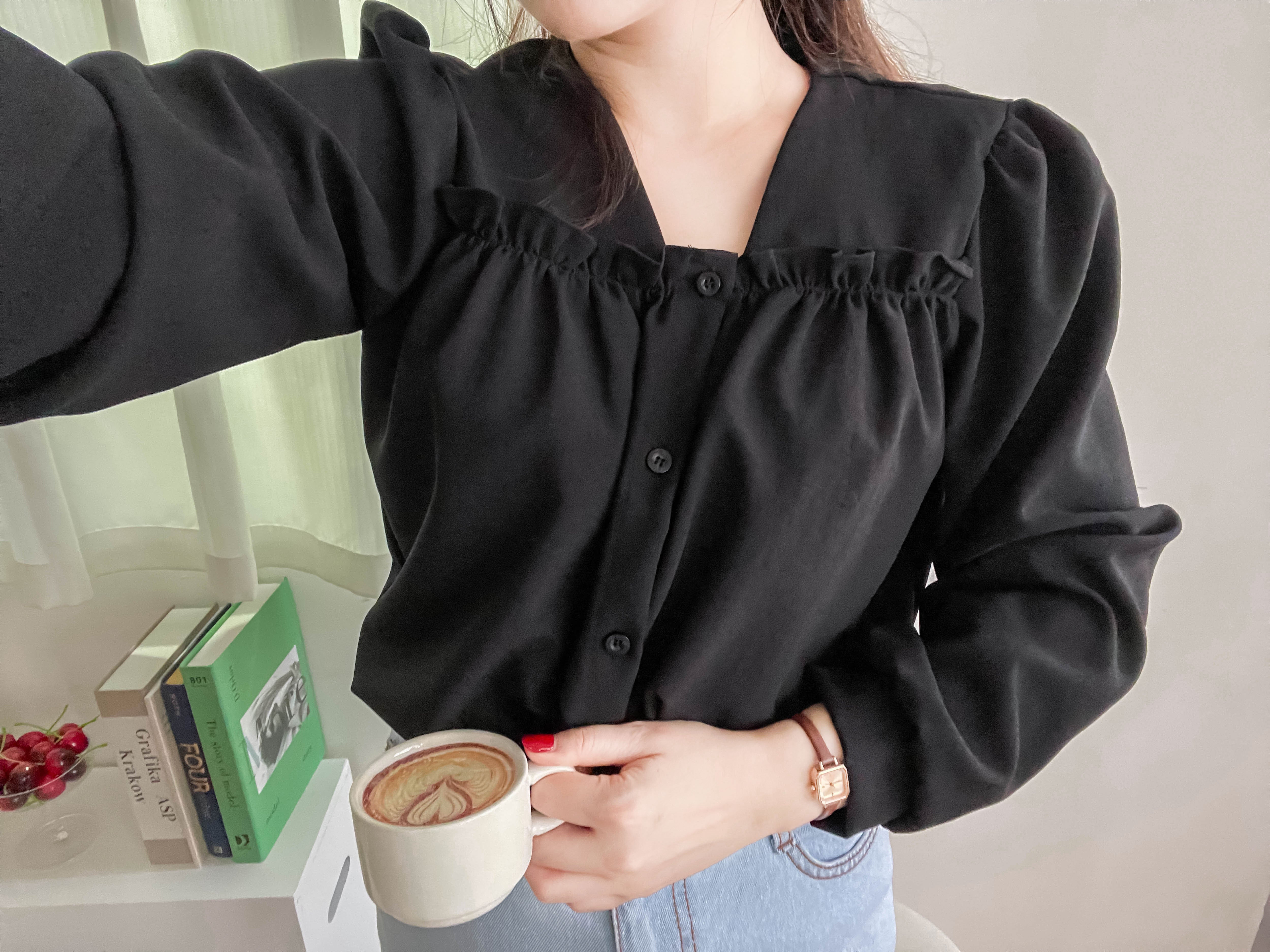!Limited best deal! Ruffle collar 日常花邊方領口雪紡棉上衣, Blouse/ BU8971