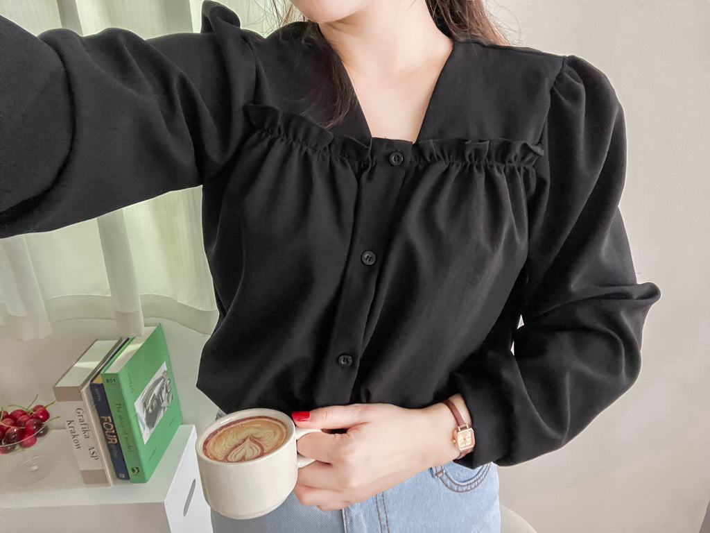 !Limited best deal! Ruffle collar 日常花邊方領口雪紡棉上衣, Blouse/ BU8971
