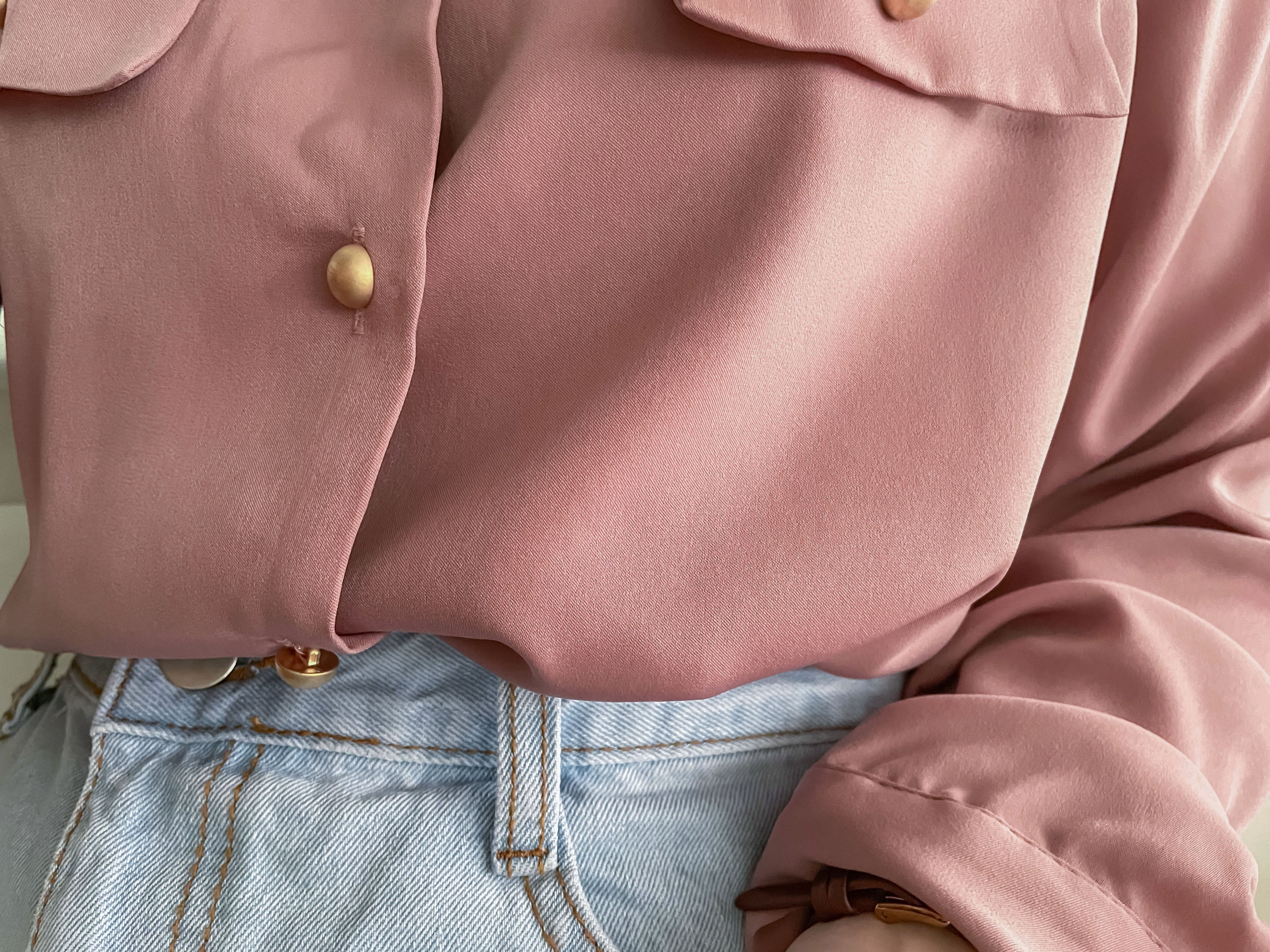 Champagne 復古氣質翻領香檳光澤銅鈕, Blouse/ BU8974 (香檳ROSE Palevioletred sold out)