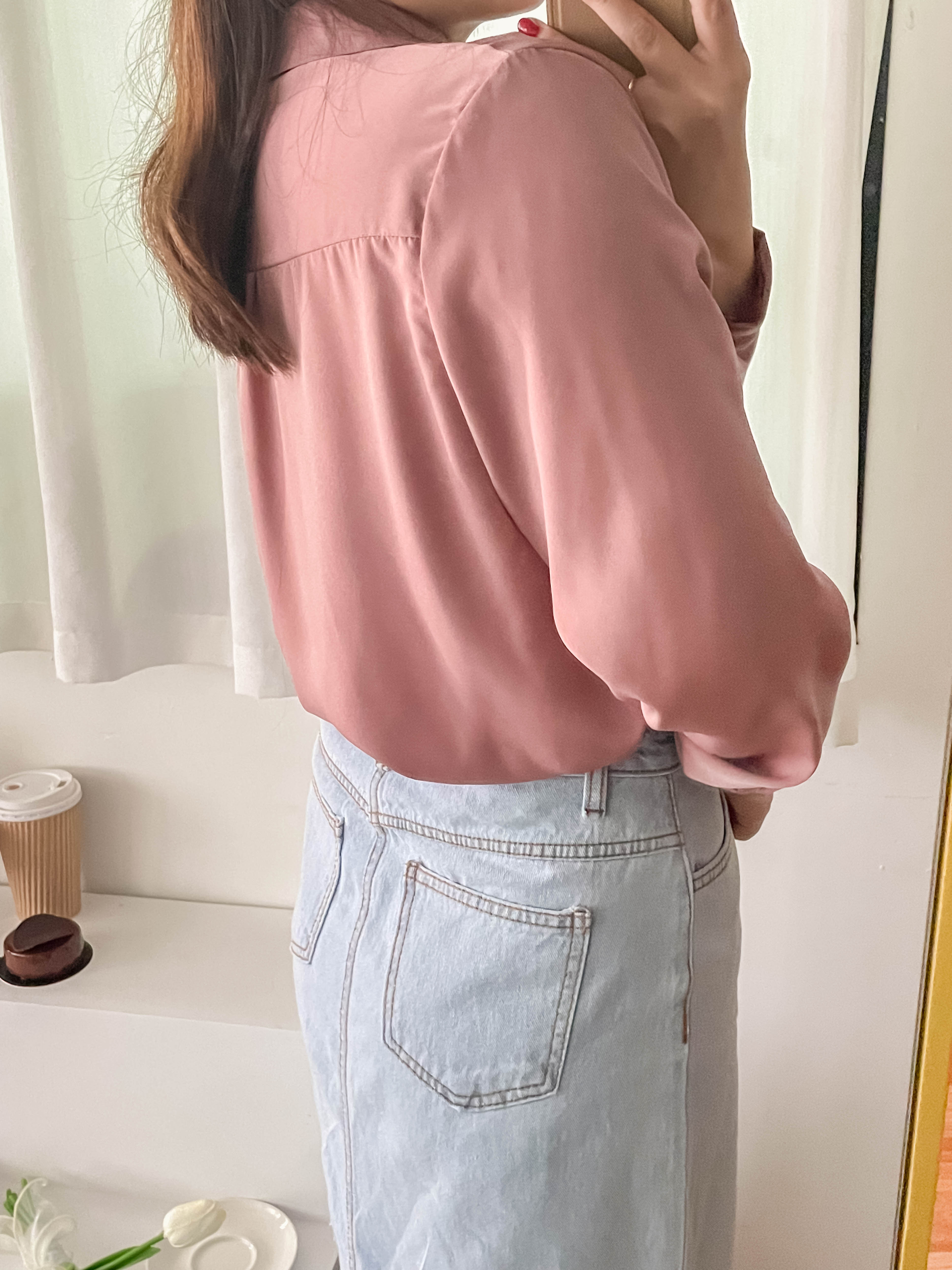 Champagne 復古氣質翻領香檳光澤銅鈕, Blouse/ BU8974 (香檳ROSE Palevioletred sold out)