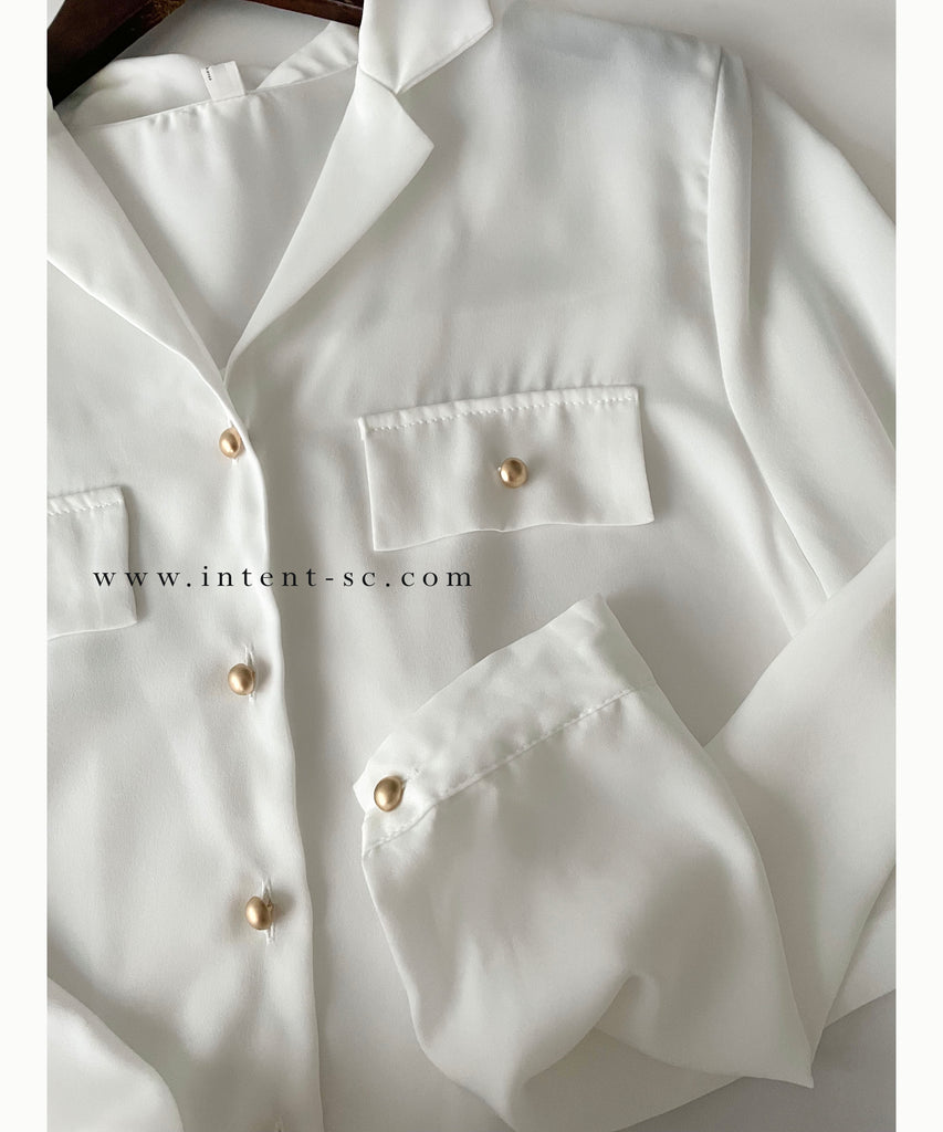 Champagne 復古氣質翻領香檳光澤銅鈕, Blouse/ BU8974 (香檳ROSE Palevioletred sold out)