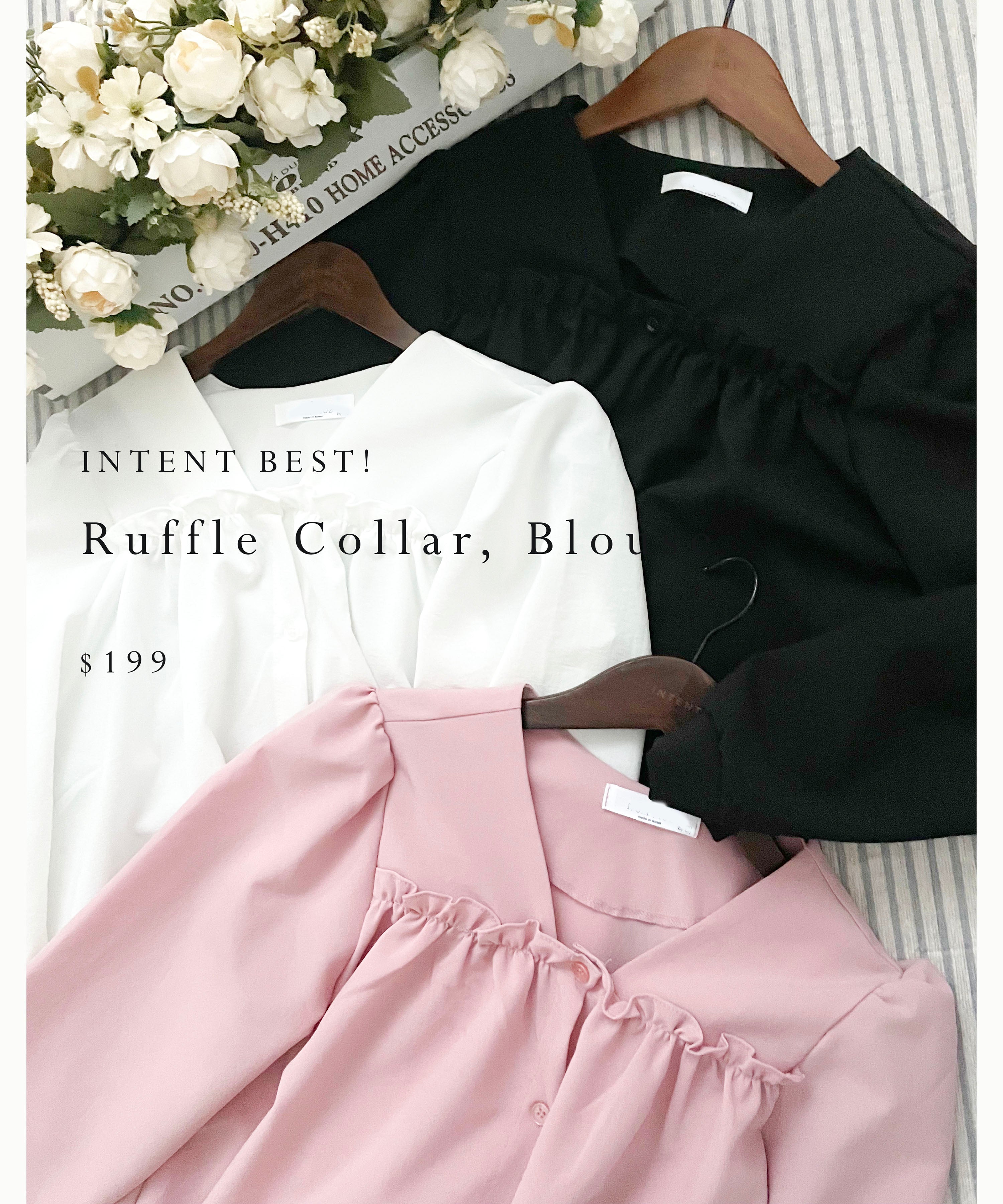 !Limited best deal! Ruffle collar 日常花邊方領口雪紡棉上衣, Blouse/ BU8971