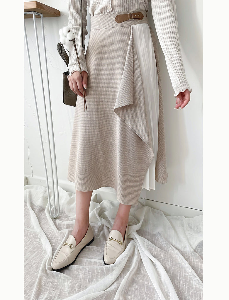Spliced Chiffon 雪紡飄逸格子拼百褶假側腰帶半身裙, Skirt/ SK8744