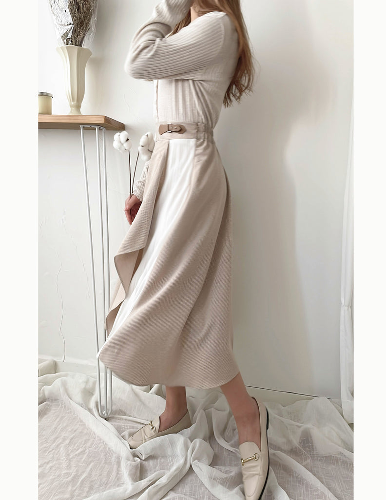 Spliced Chiffon 雪紡飄逸格子拼百褶假側腰帶半身裙, Skirt/ SK8744