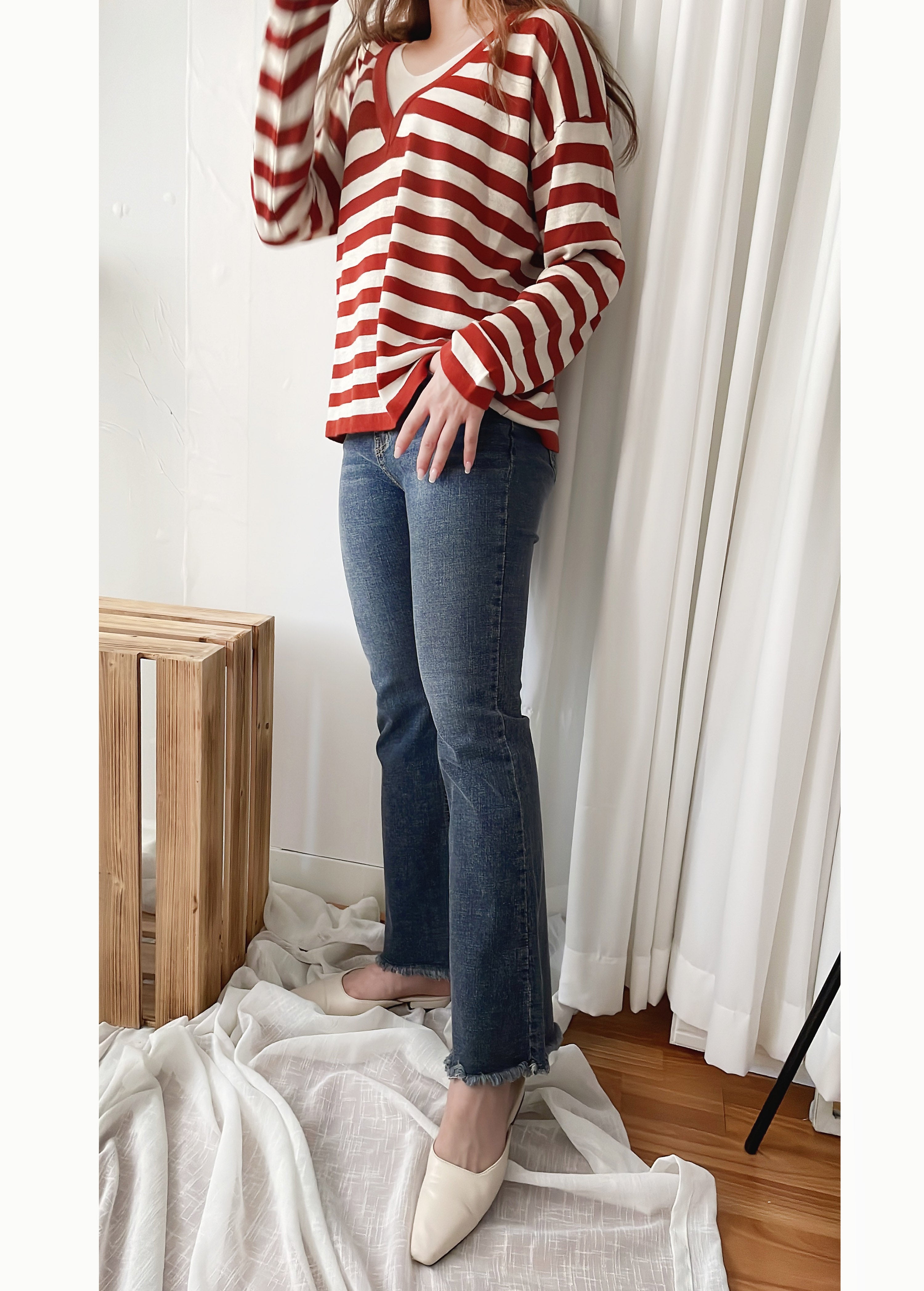 Flair Onni 全彈性洗水深藍高腰微喇叭褲, JEANS/ PT8399