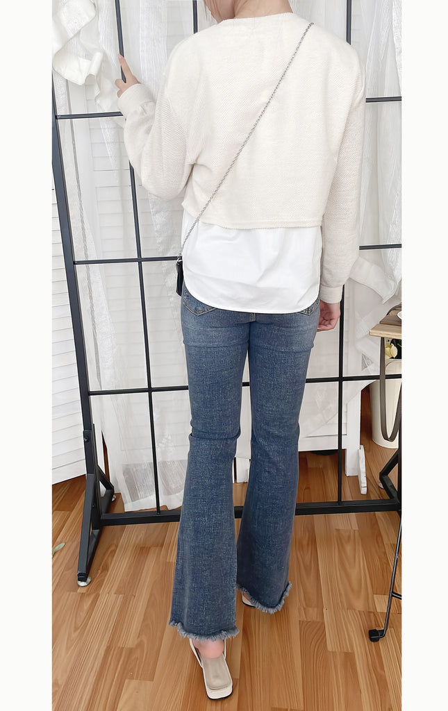 Flair Onni 全彈性洗水深藍高腰微喇叭褲, JEANS/ PT8399