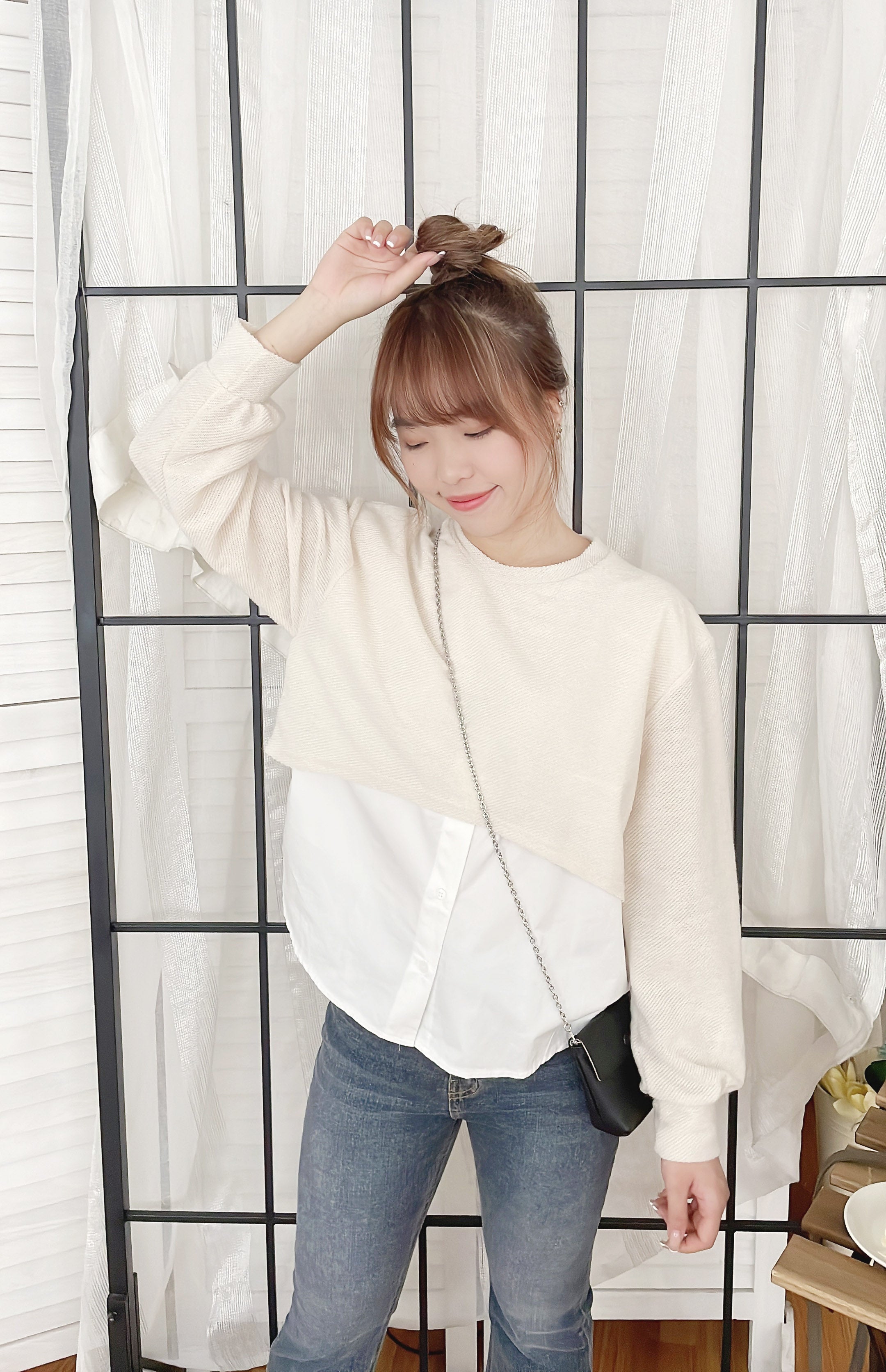 Crop Shirt 假兩件短線衫拼恤衫, Top/ TP8898 (Ivory sold out)