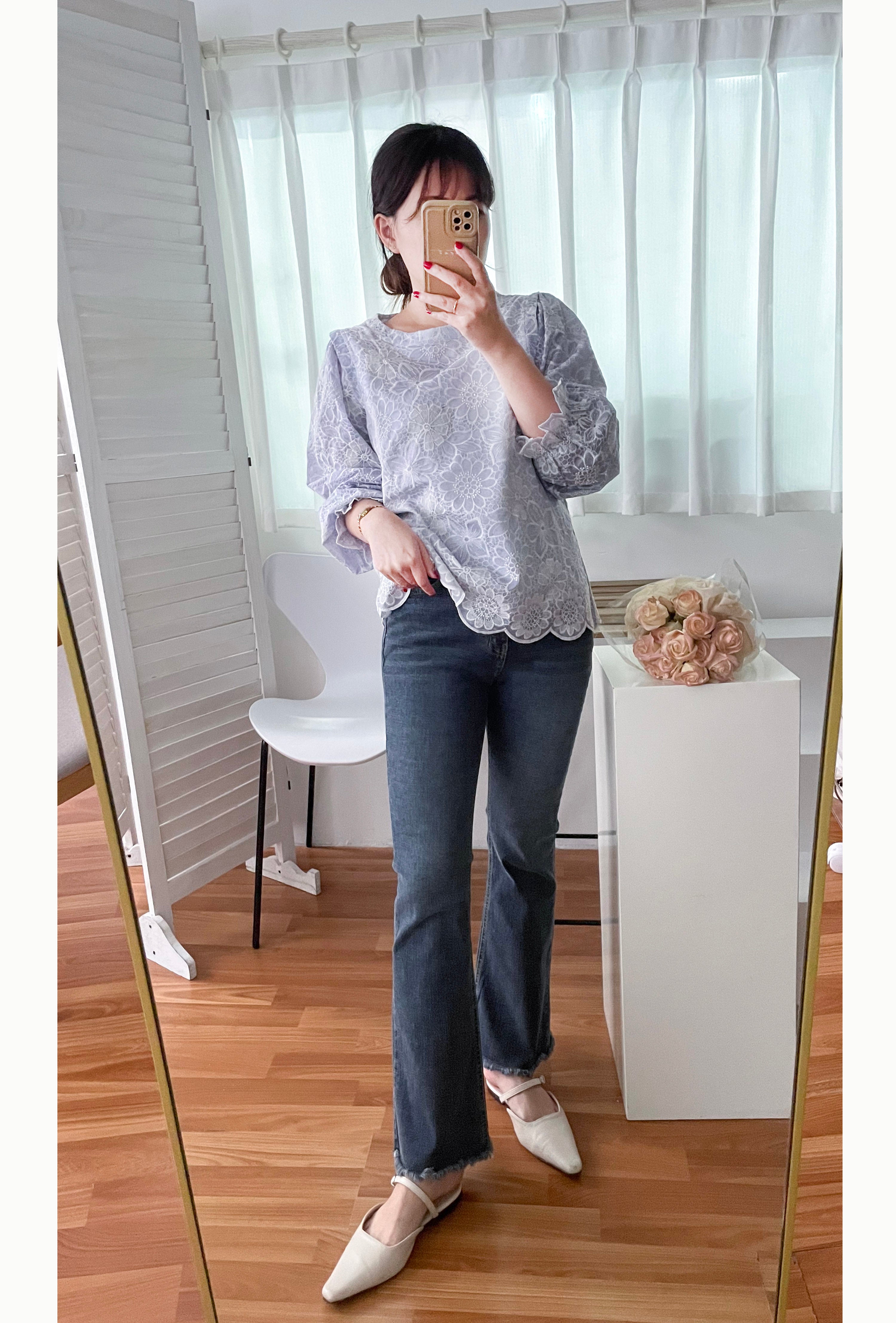 Flair Onni 全彈性洗水深藍高腰微喇叭褲, JEANS/ PT8399
