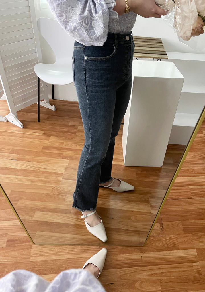 Flair Onni 全彈性洗水深藍高腰微喇叭褲, JEANS/ PT8399