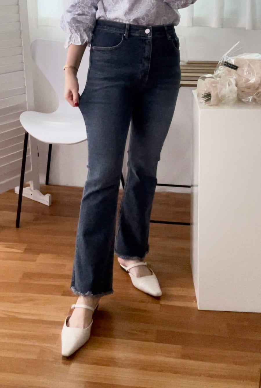 Flair Onni 全彈性洗水深藍高腰微喇叭褲, JEANS/ PT8399