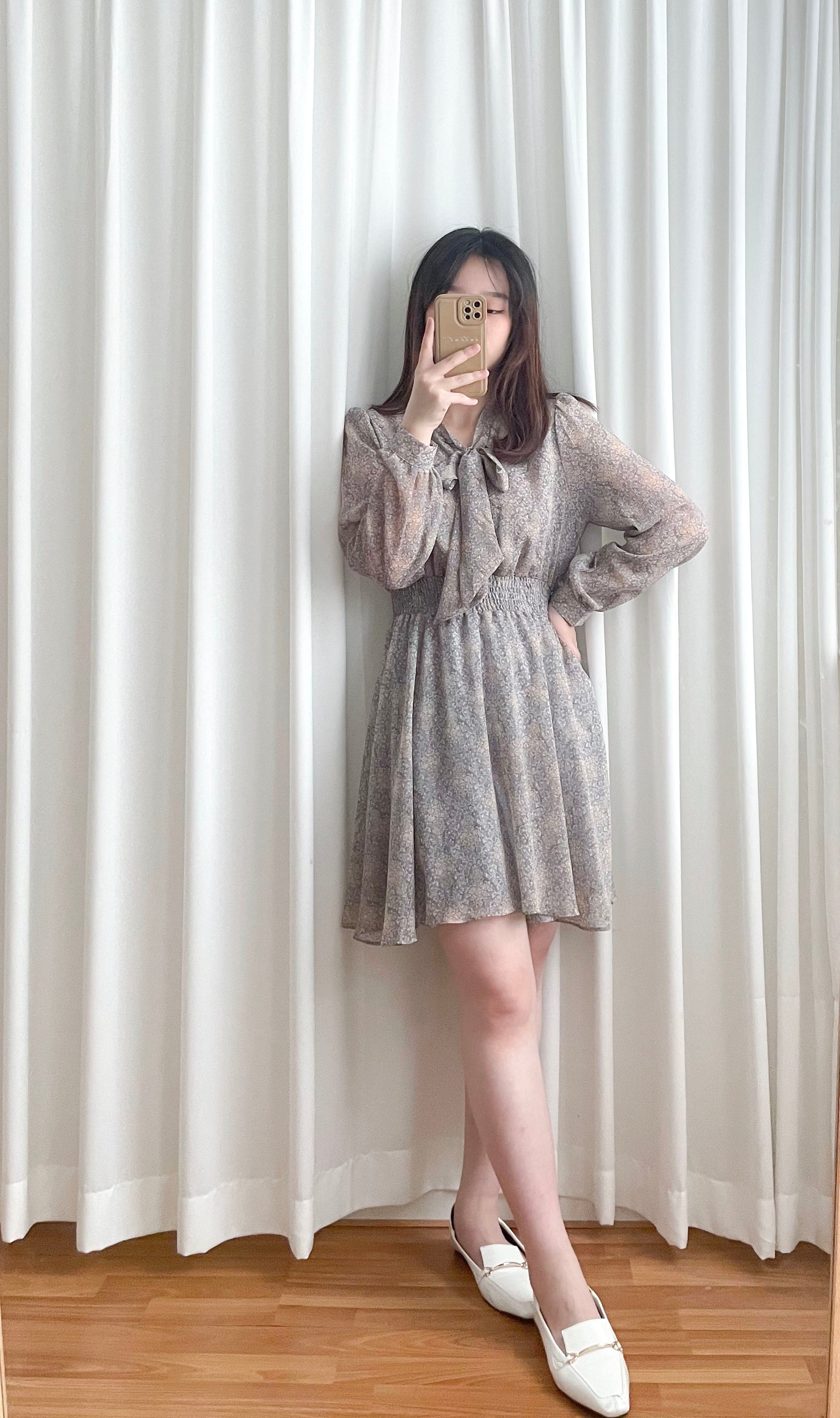 Glass Steelblue 琉璃雕刻印花灰藍氣質雪紡連身裙, Dress/ DS9348