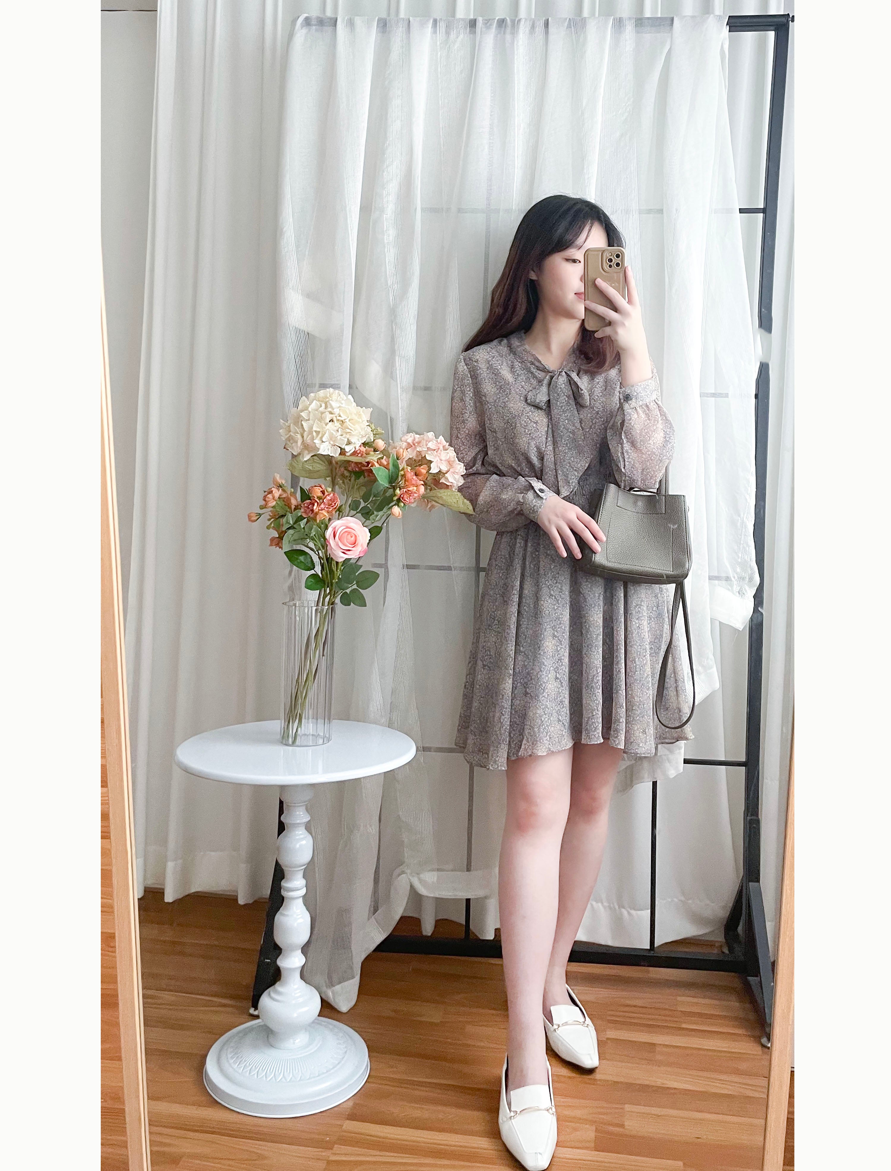 Glass Steelblue 琉璃雕刻印花灰藍氣質雪紡連身裙, Dress/ DS9348